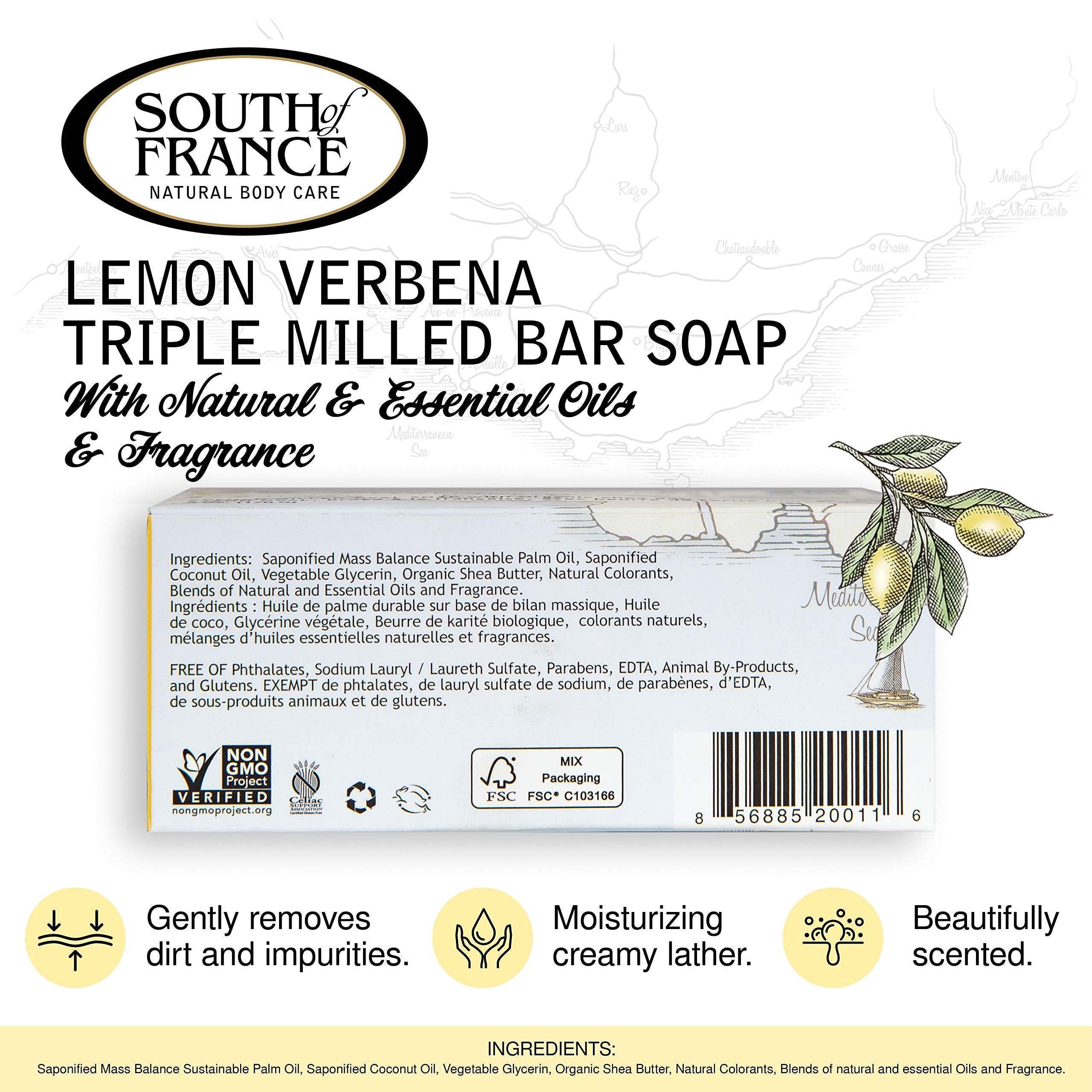 Lemon Verbena Clean Bar Soap | South Of France Triple-Milled, Vegan 4-Pack (6 oz)