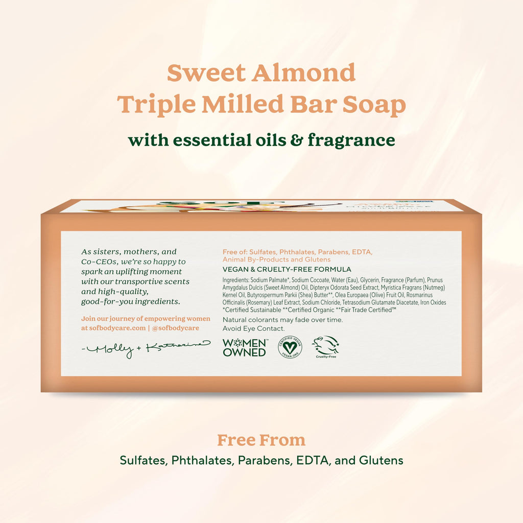 South Of France SoF Triple Milled Soap – Coconut Oil & Organic Shea Butter, Vegan & Non-GMO, Sweet Almond, 6 Bars (6 oz each)