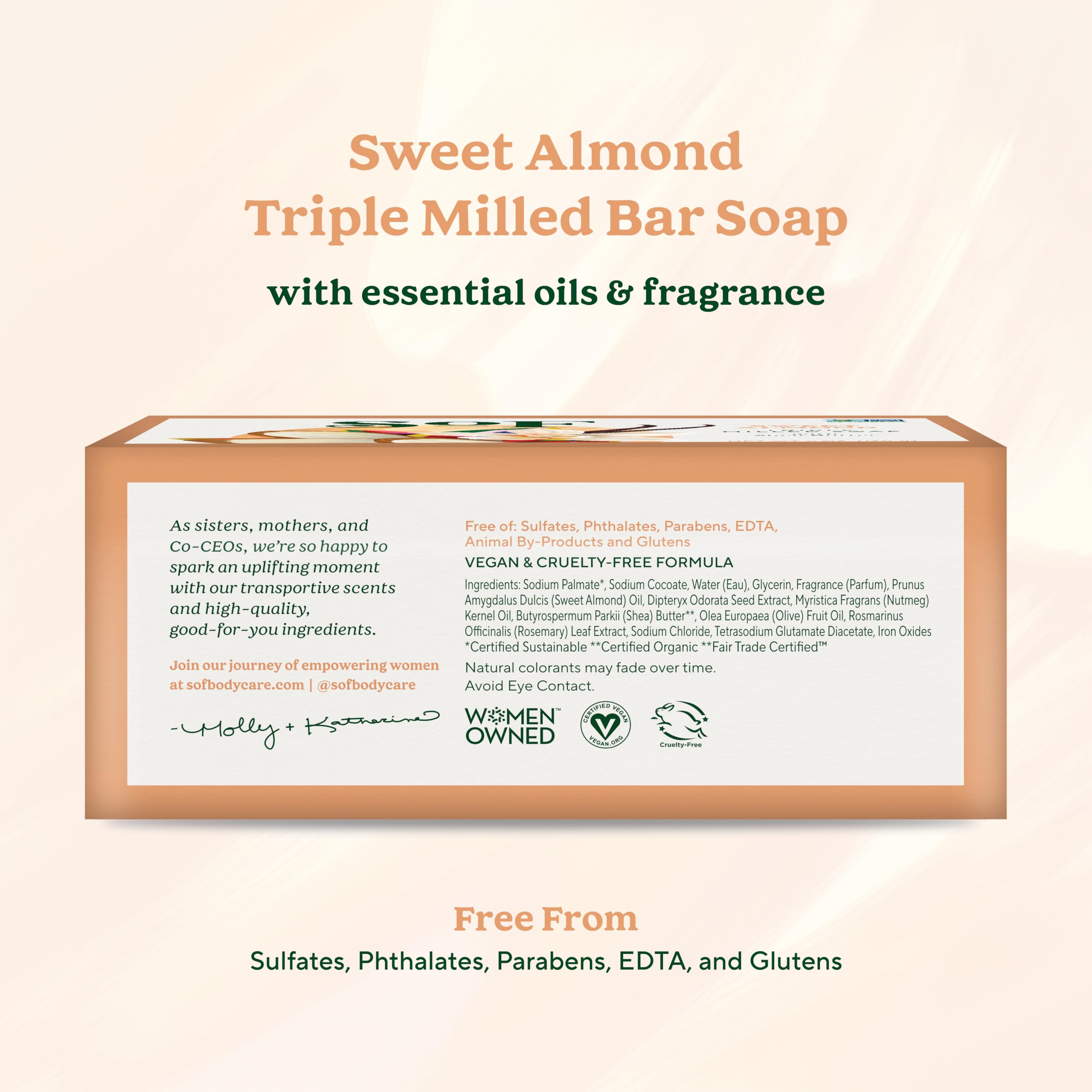 South Of France SoF Triple Milled Soap – Coconut Oil & Organic Shea Butter, Vegan & Non-GMO, Sweet Almond, 6 Bars (6 oz each)