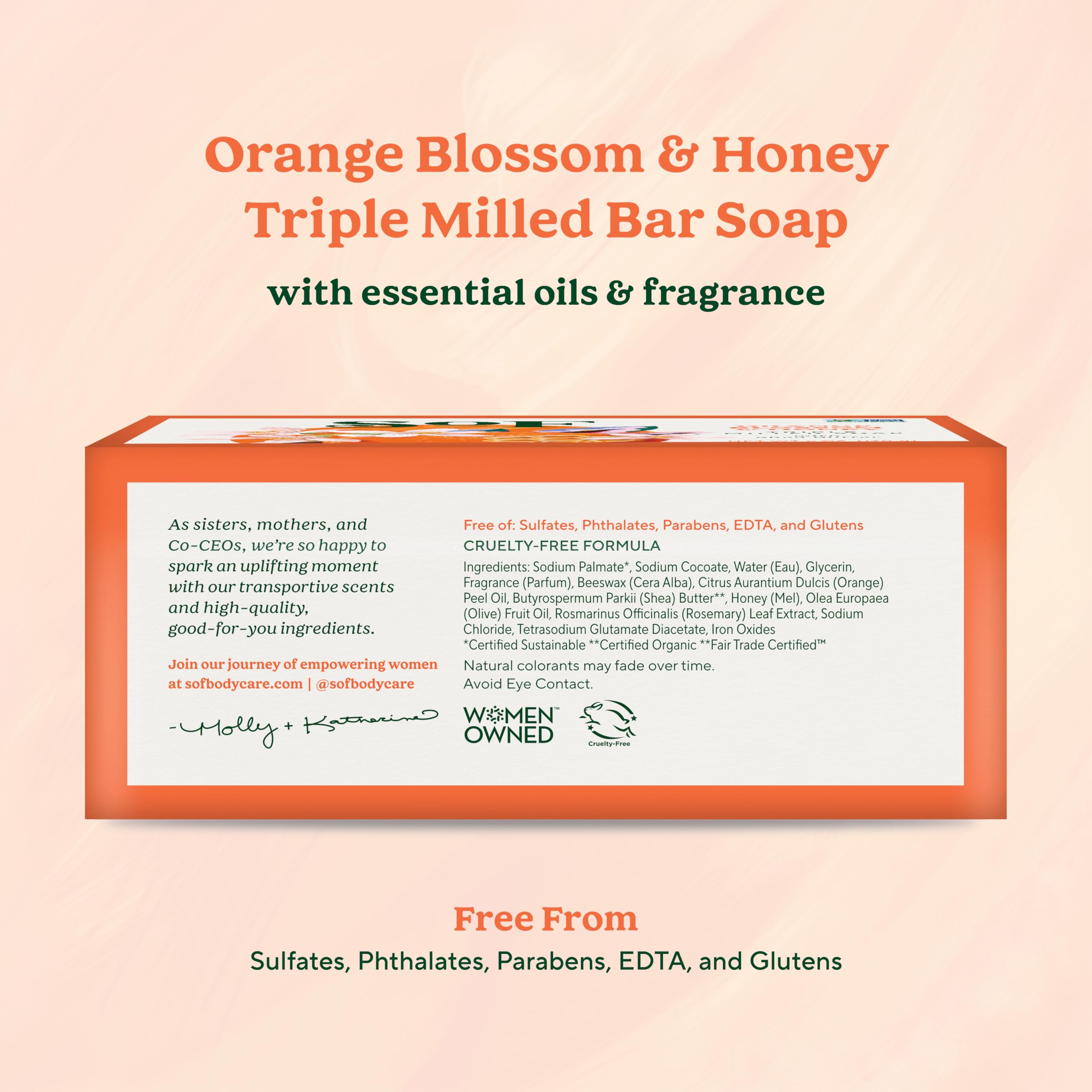South Of France SoF Triple Milled Bar Soap – Orange Blossom & Honey, Coconut Oil & Shea Butter – Vegan & Non-GMO – 4 Bars