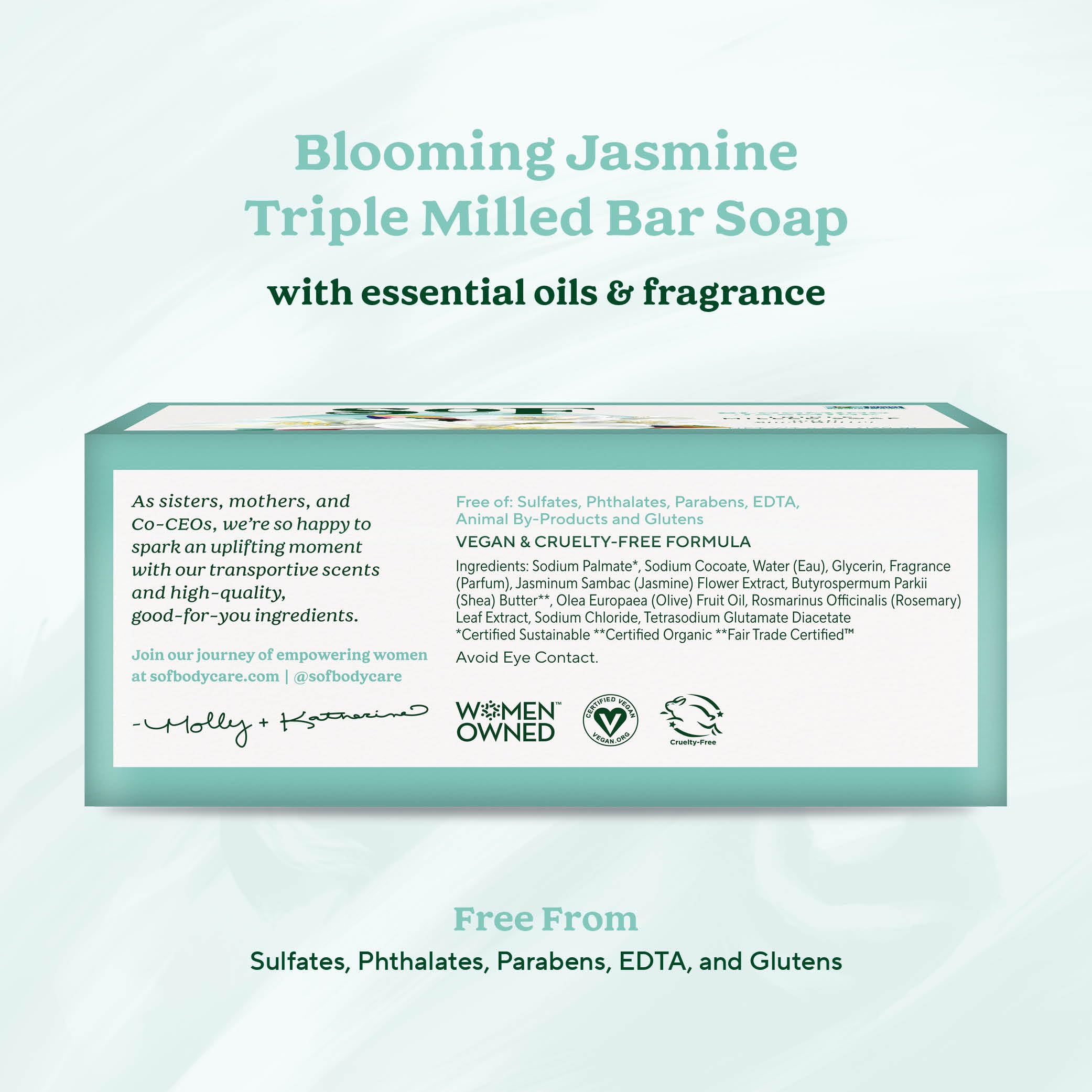 SoF Blooming Jasmine Triple Milled Bar Soap – Coconut Oil & Organic Shea Butter, Vegan & Non-GMO – 6 oz