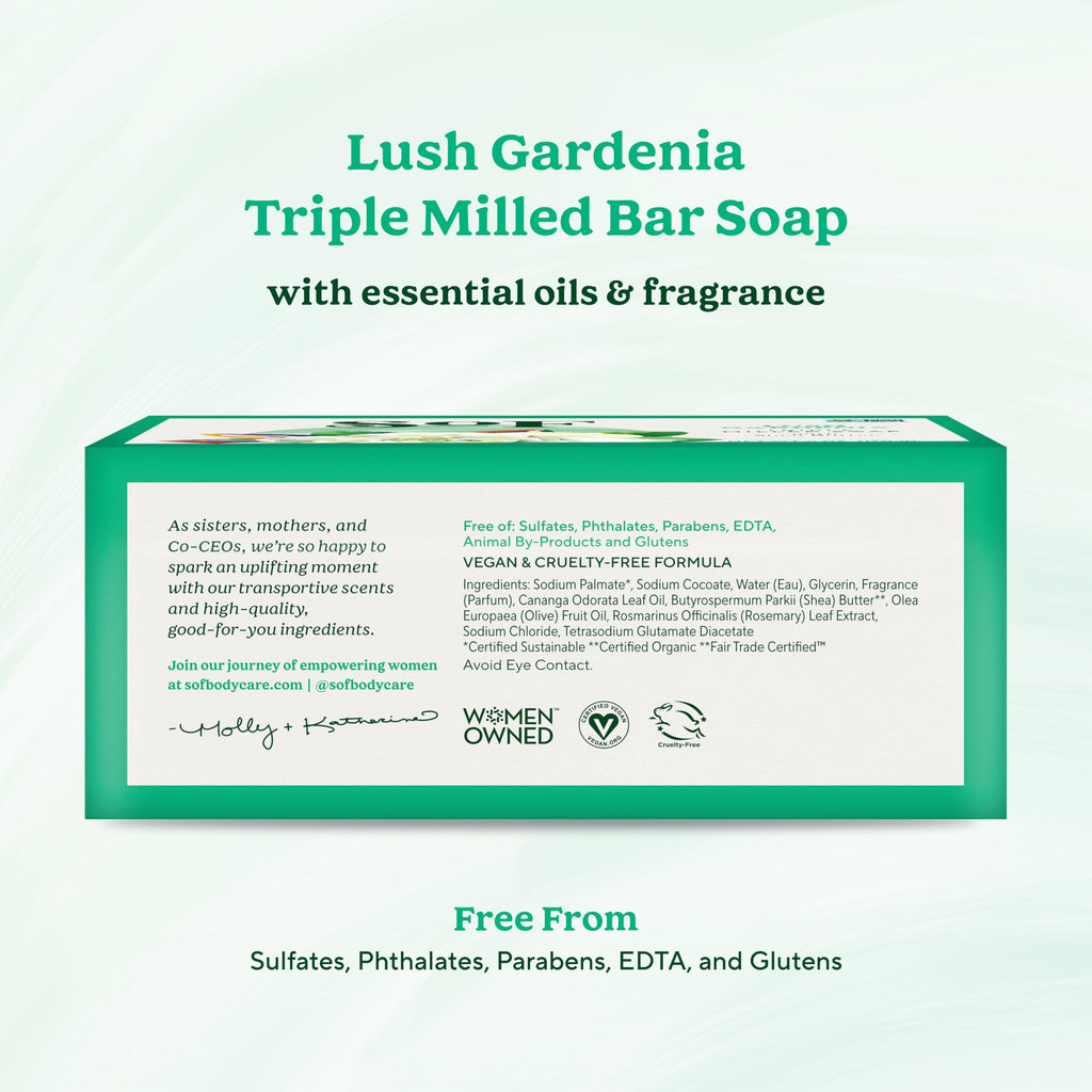 South Of France SoF Gardenia Triple Milled Bar Soap – Coconut Oil & Shea Butter | Vegan & Non-GMO | 6 Bars