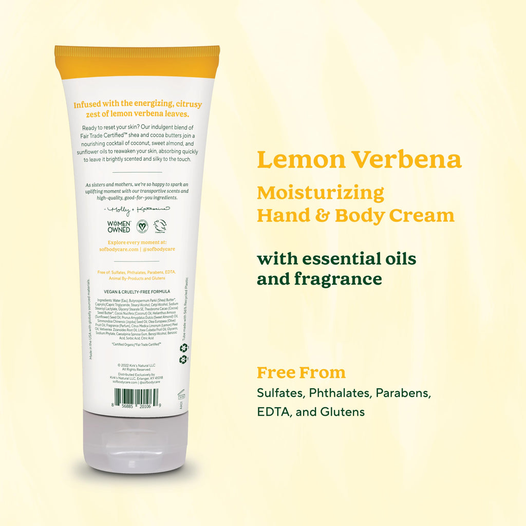 South Of France SoF Moisturizing Hand & Body Cream – Lemon Verbena, Organic Shea & Cocoa Butter, 8 oz | Vegan & Non-GMO