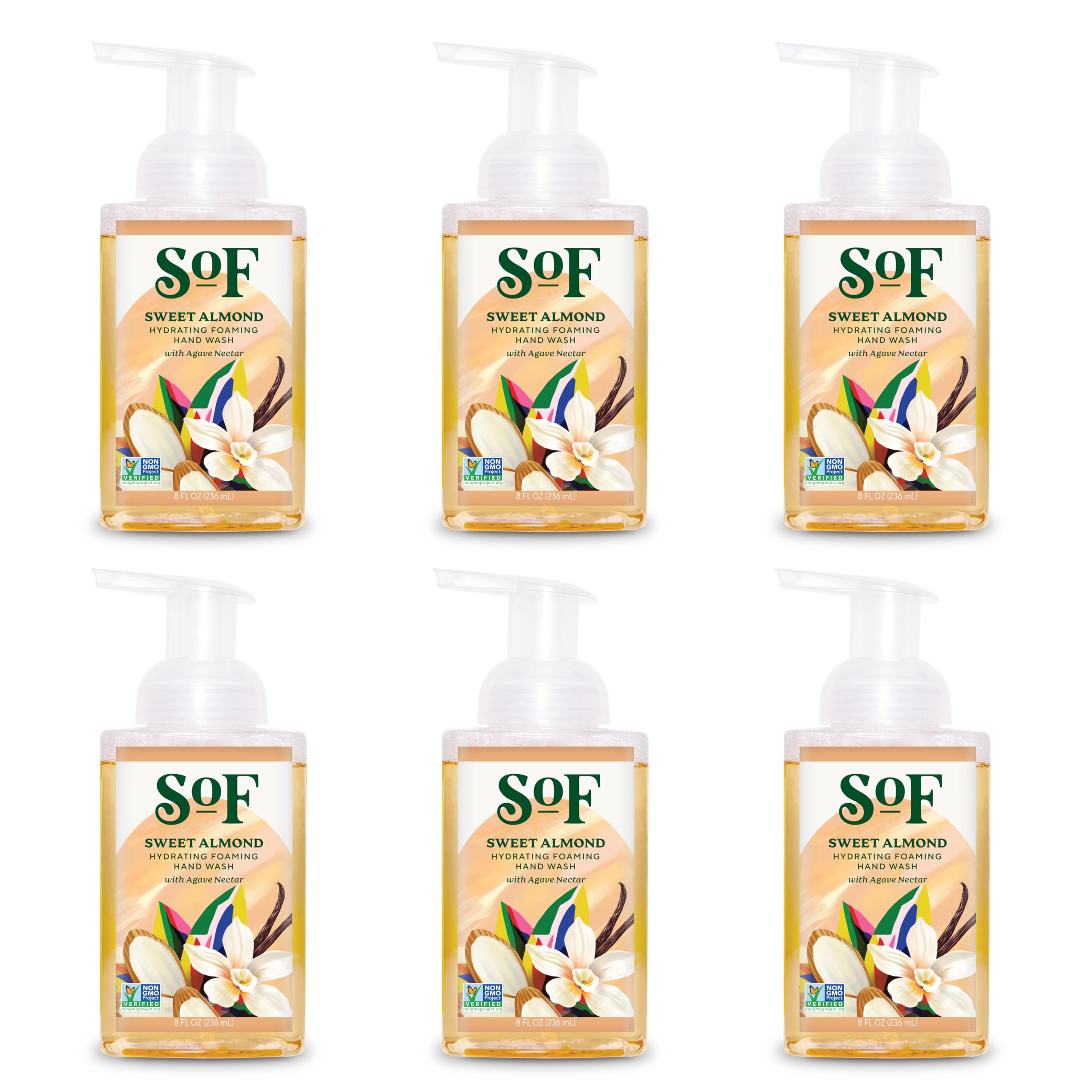 South Of France SoF Hydrating Foaming Hand Wash — Organic Agave & Coconut Oil (Vegan, Non-GMO) 8 oz × 6