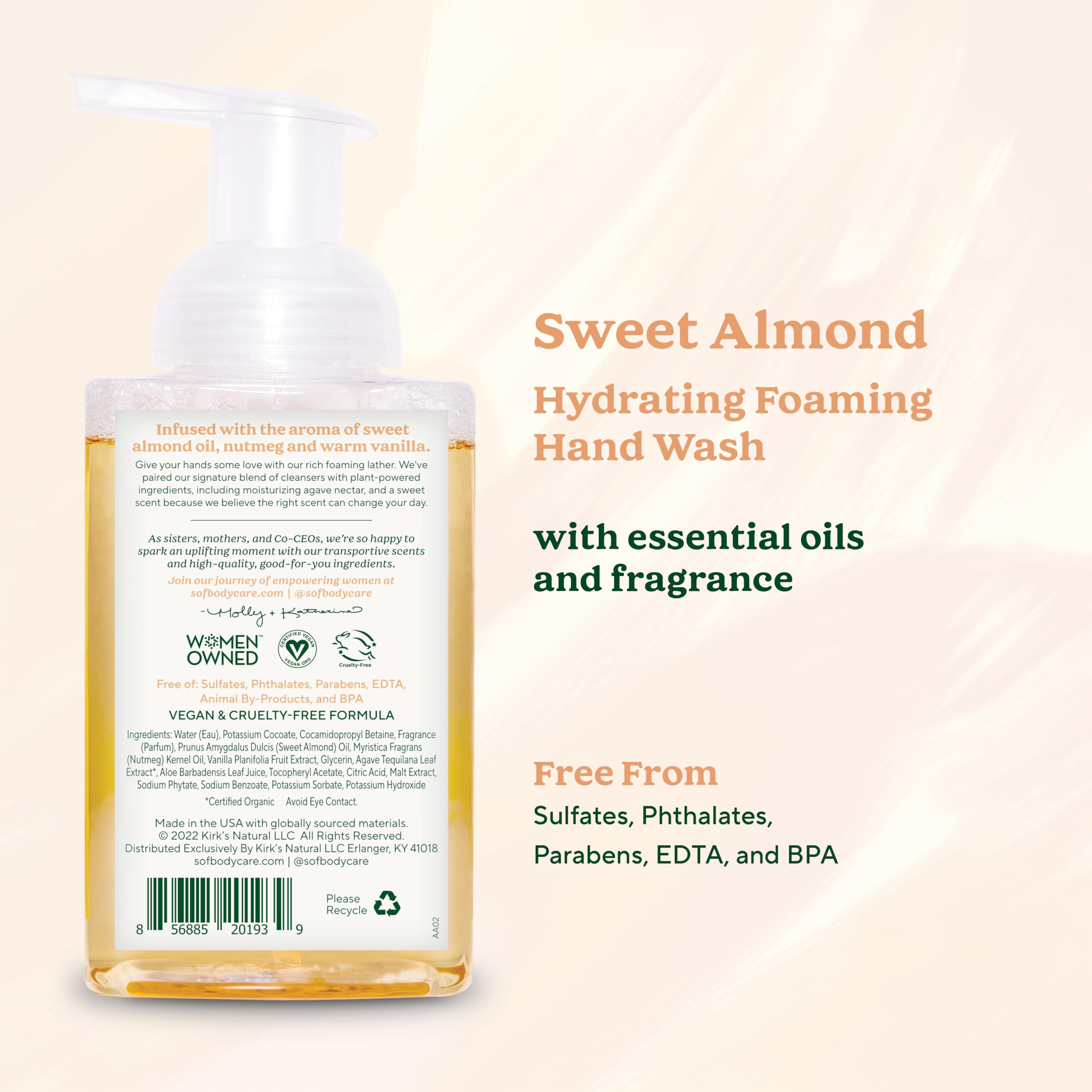 South Of France SoF Hydrating Foaming Hand Wash — Organic Agave & Coconut Oil (Vegan, Non-GMO) 8 oz × 6