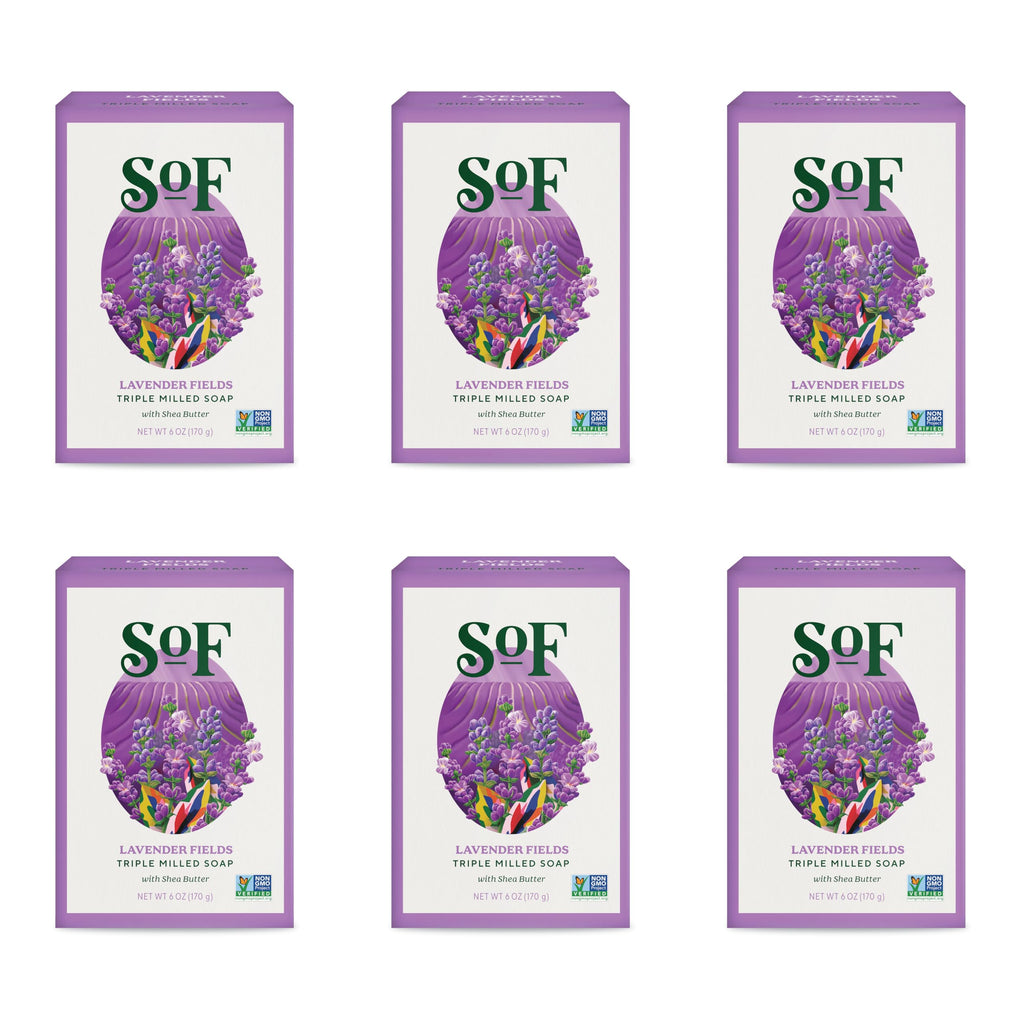 South Of France SoF Lavender Fields Triple-Milled Bar Soap – Coconut Oil & Organic Shea Butter, Vegan & Non-GMO | 6 oz Bar (Set of 6)