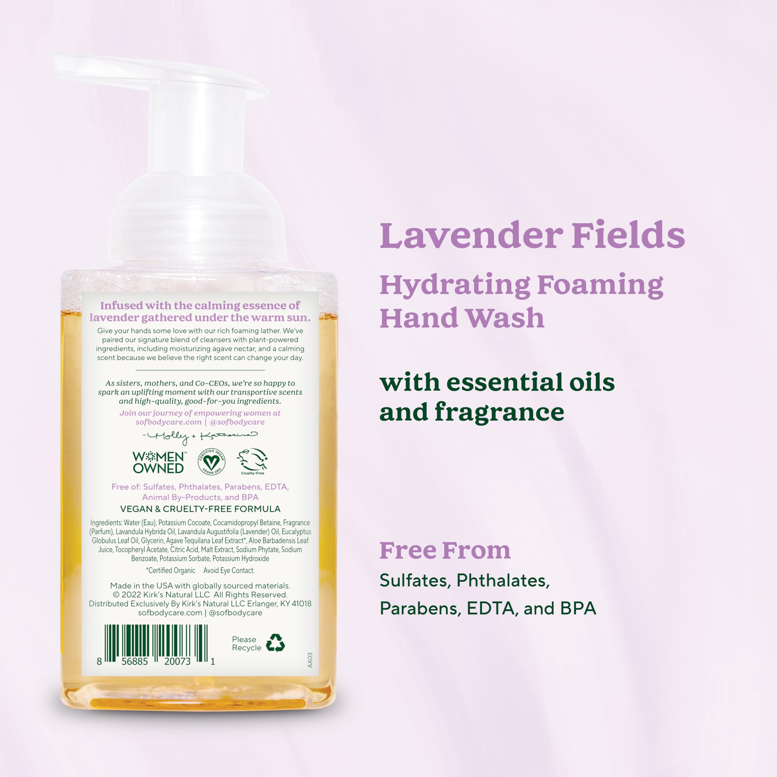 South Of France SoF Hydrating Foaming Hand Wash Lavender Fields – Vegan, Non-GMO, 8 oz (6 Pack)