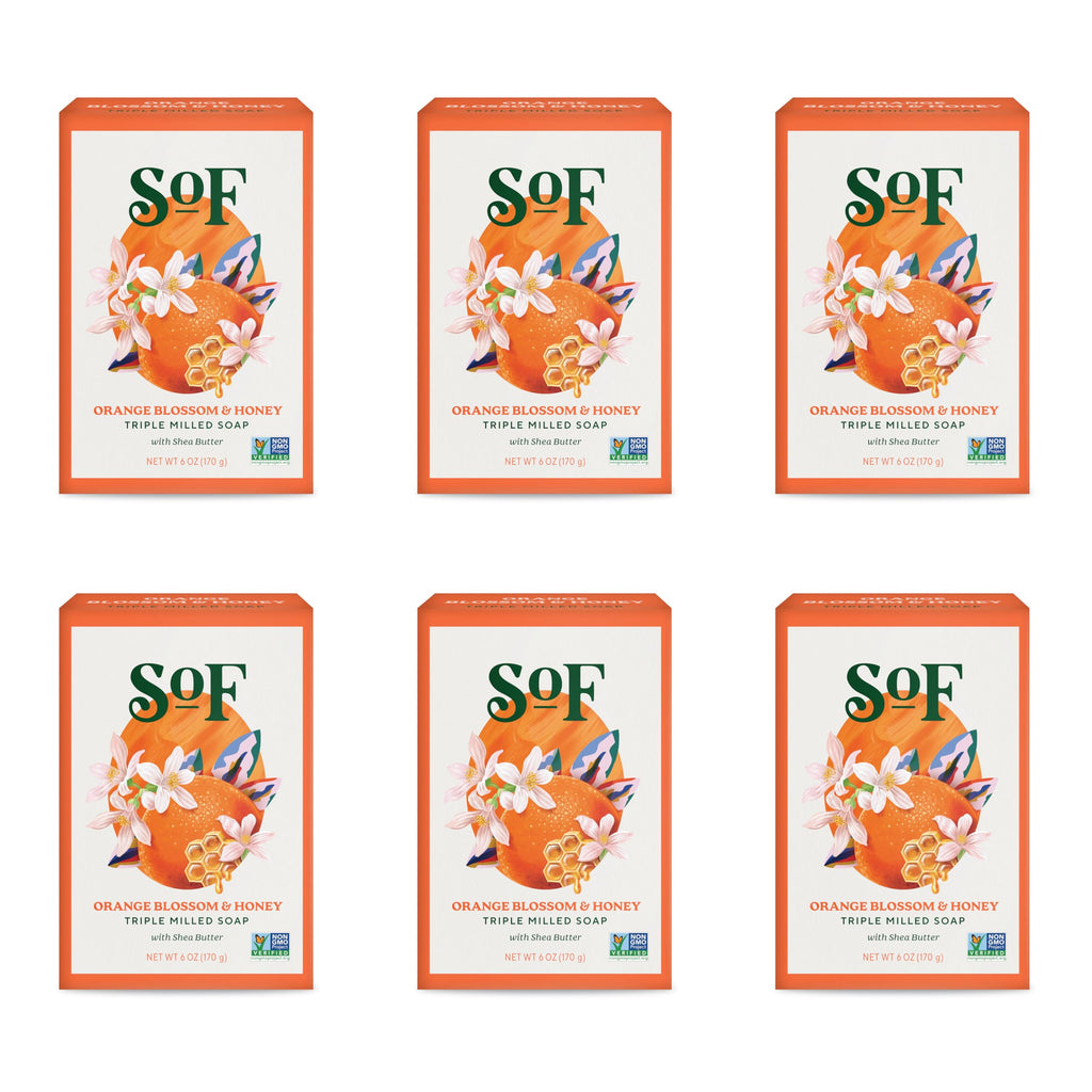 South Of France SoF Triple Milled Bar Soap – Orange Blossom & Honey, 6 Bars (6 oz each)