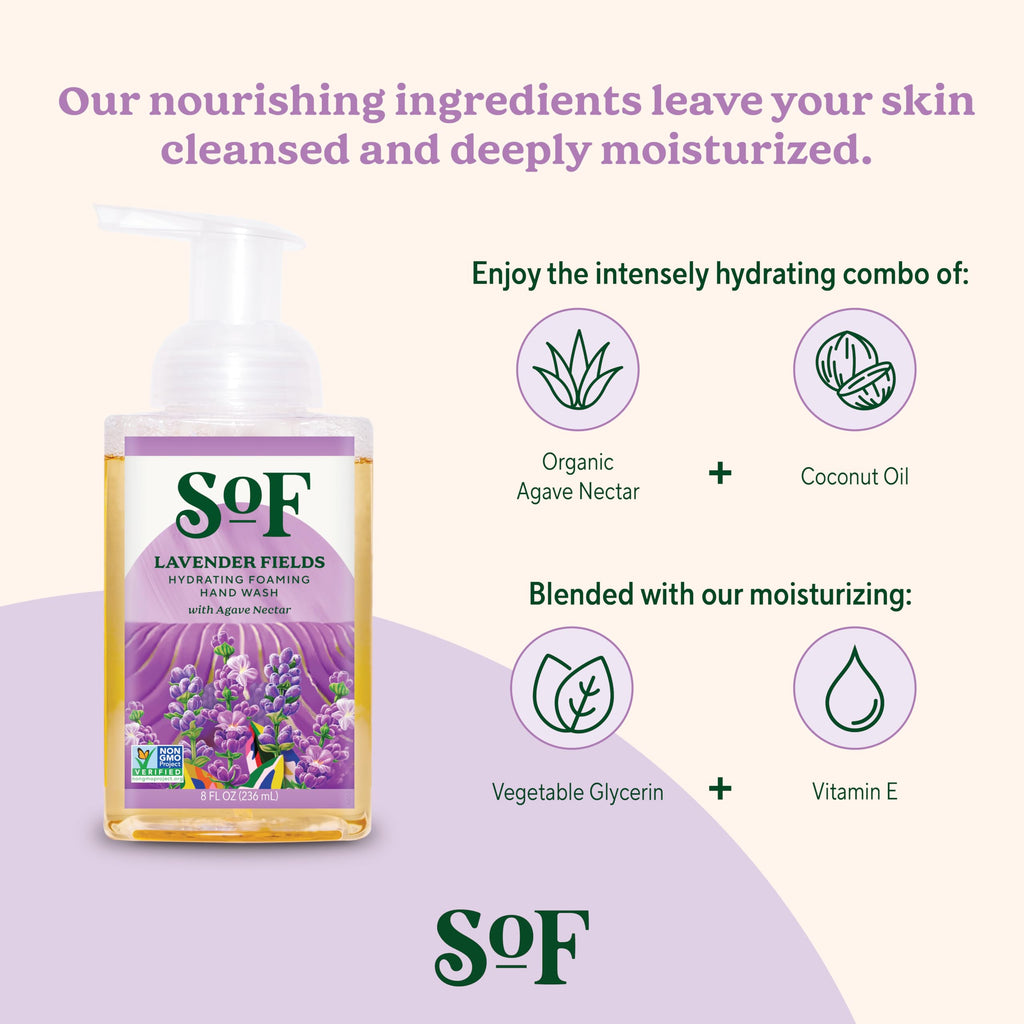 South Of France SoF Hydrating Foaming Hand Wash Lavender Fields – Vegan, Non-GMO, 8 oz (6 Pack)