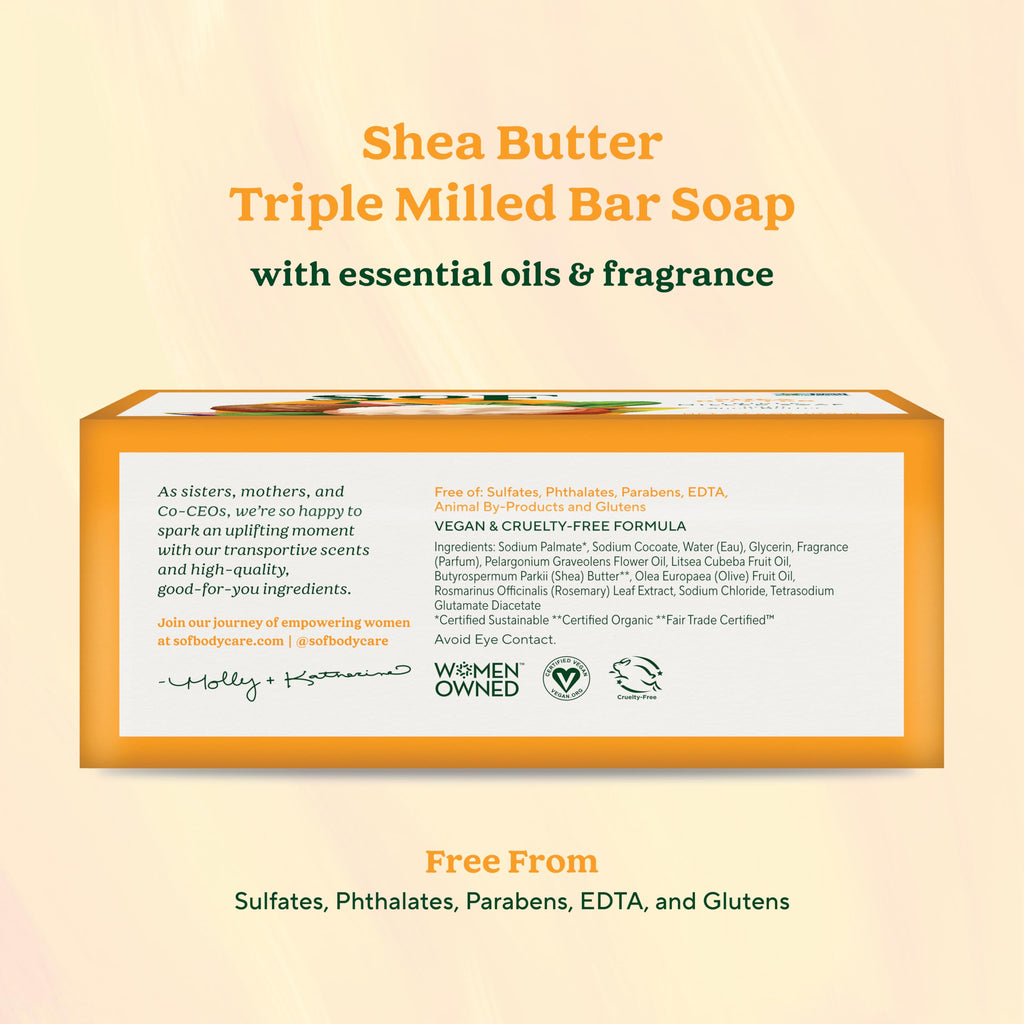 SoF Triple Milled Bar Soap - Coconut Oil & Shea Butter | Vegan & Non-GMO | 6 x 6 oz