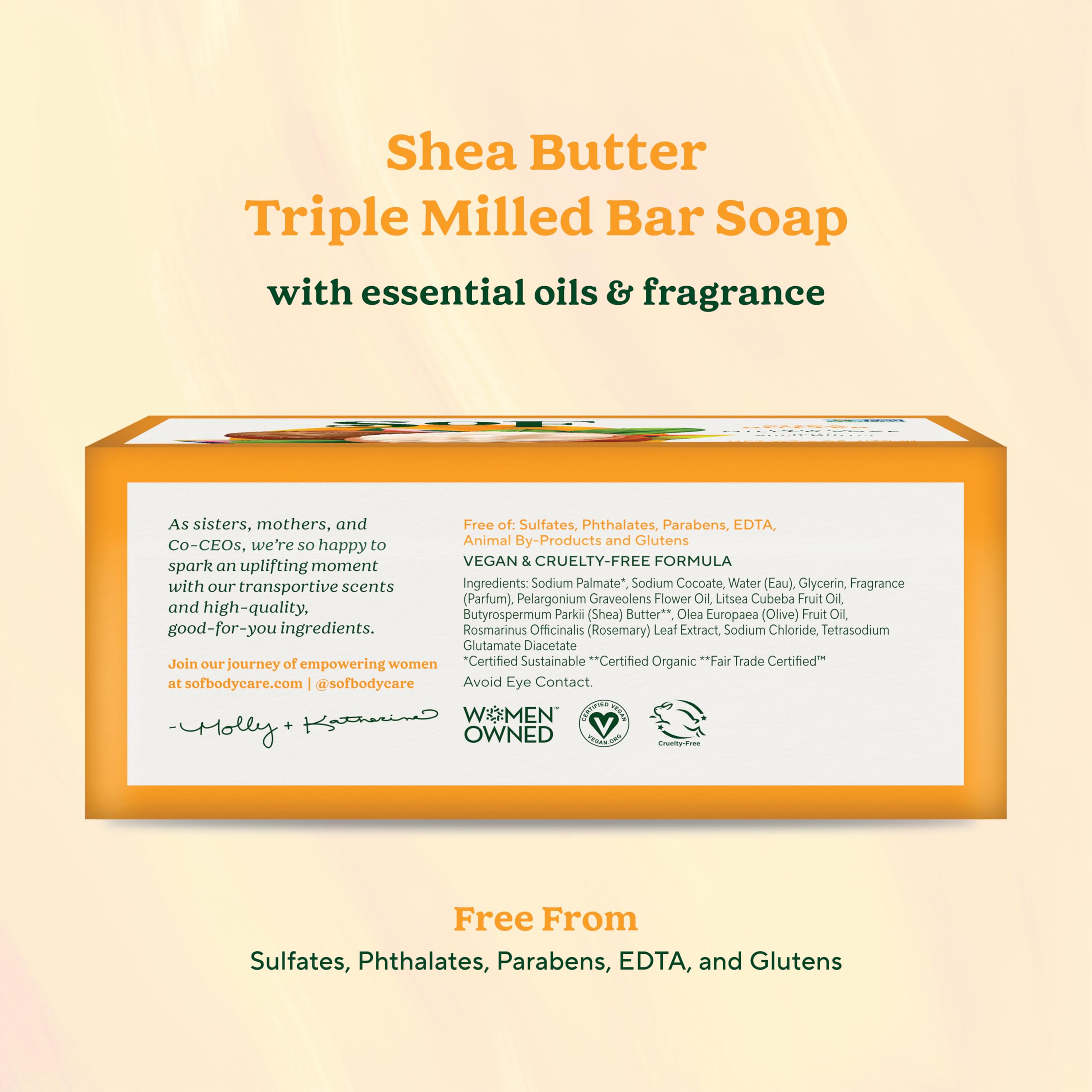 SoF Triple Milled Bar Soap - Coconut Oil & Shea Butter | Vegan & Non-GMO | 6 x 6 oz