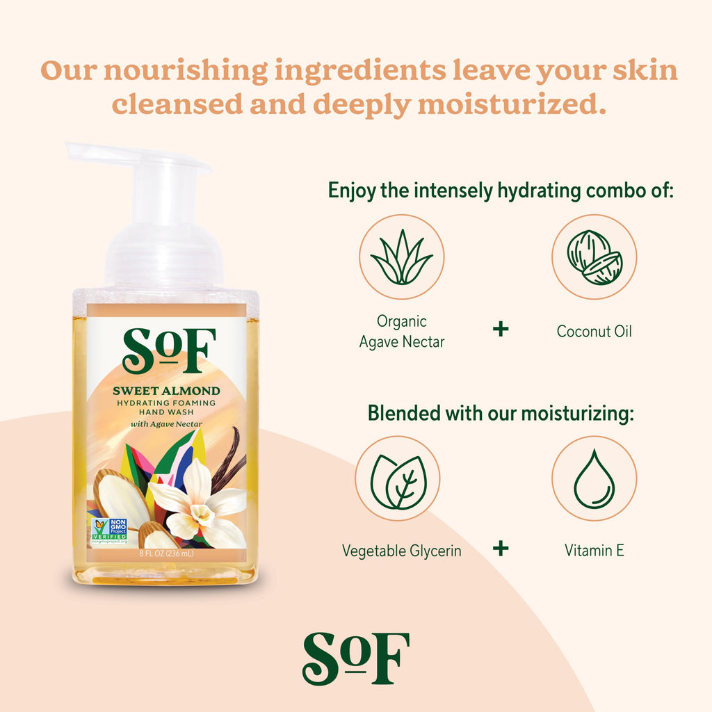 SoF Hydrating Foaming Hand Wash – Organic Agave Nectar & Coconut Oil (3x8 oz), Vegan & Non-GMO | South Of France