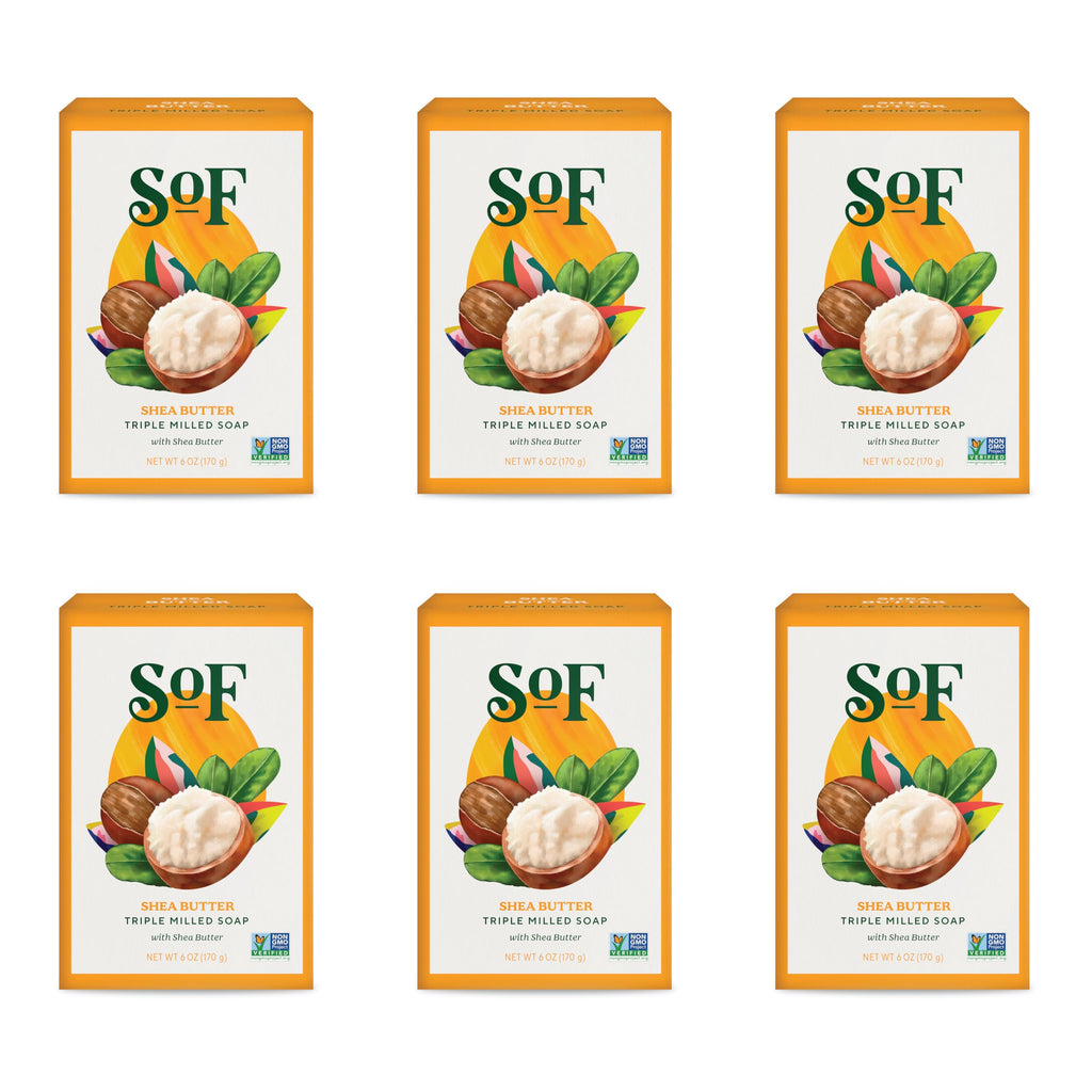 SoF Triple Milled Bar Soap - Coconut Oil & Shea Butter | Vegan & Non-GMO | 6 x 6 oz