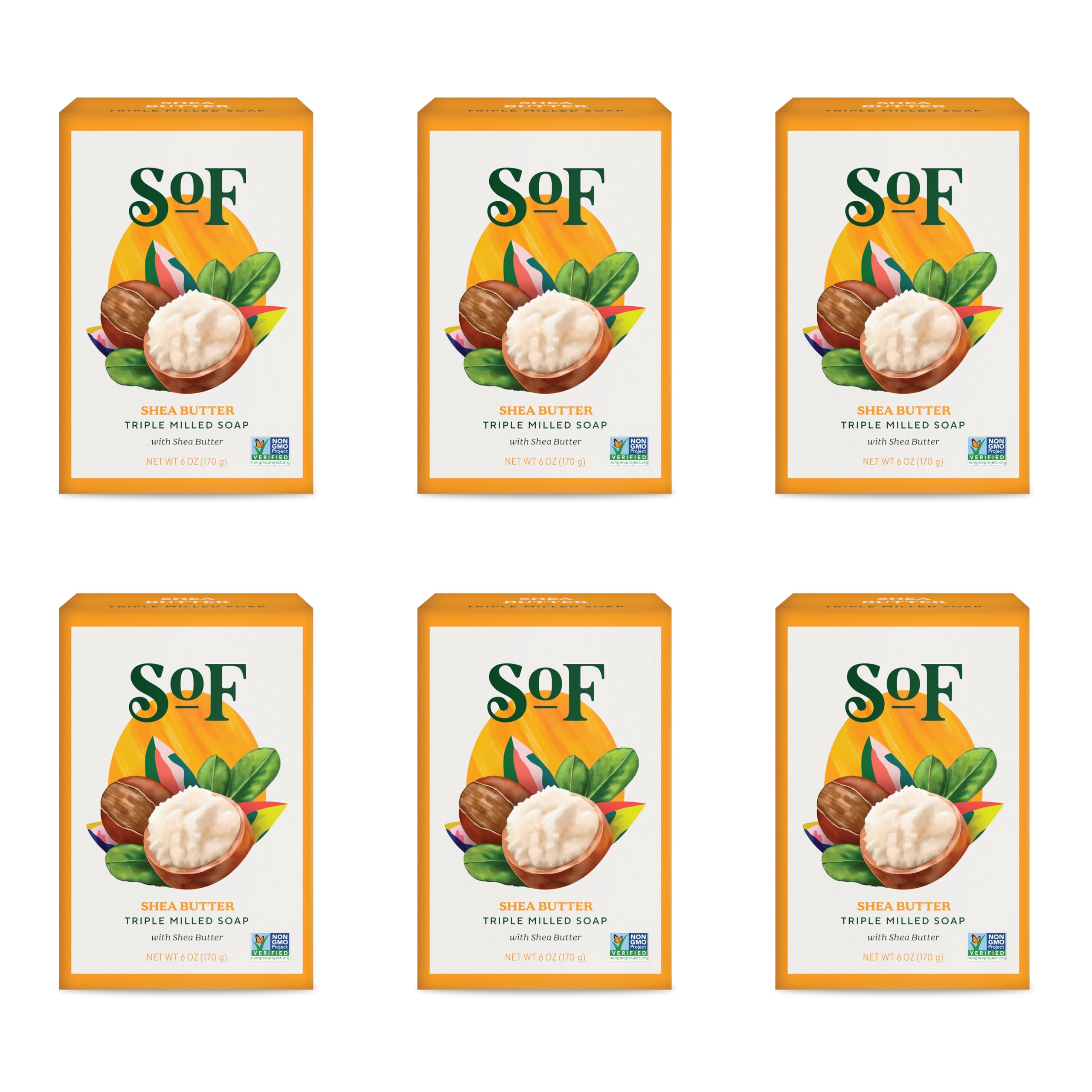 SoF Triple Milled Bar Soap - Coconut Oil & Shea Butter | Vegan & Non-GMO | 6 x 6 oz