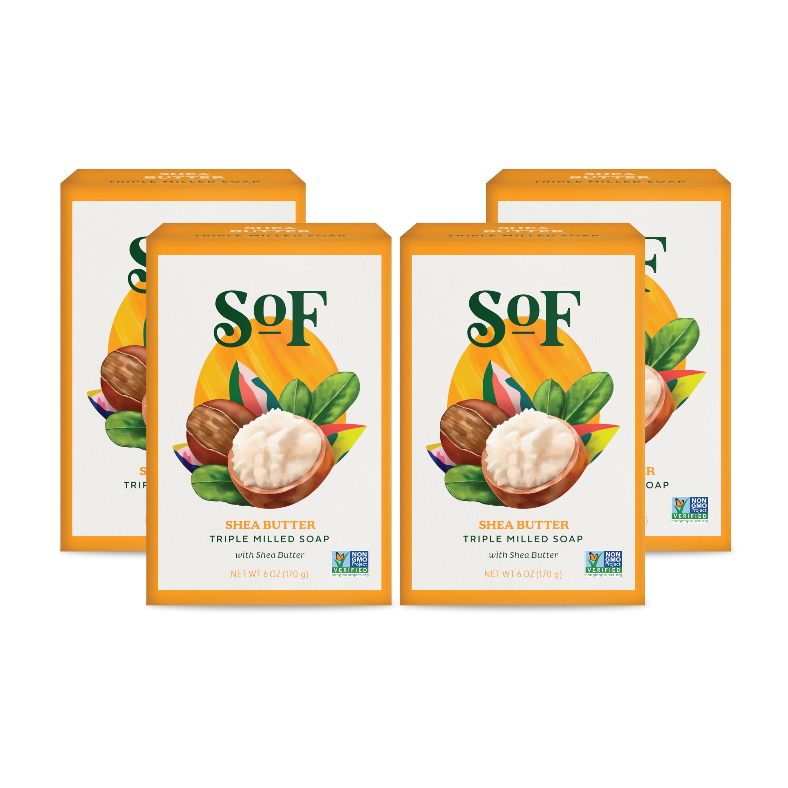 SoF Triple Milled Bar Soap – Coconut Oil & Organic Shea Butter | Vegan & Non-GMO | 6 oz | South Of France