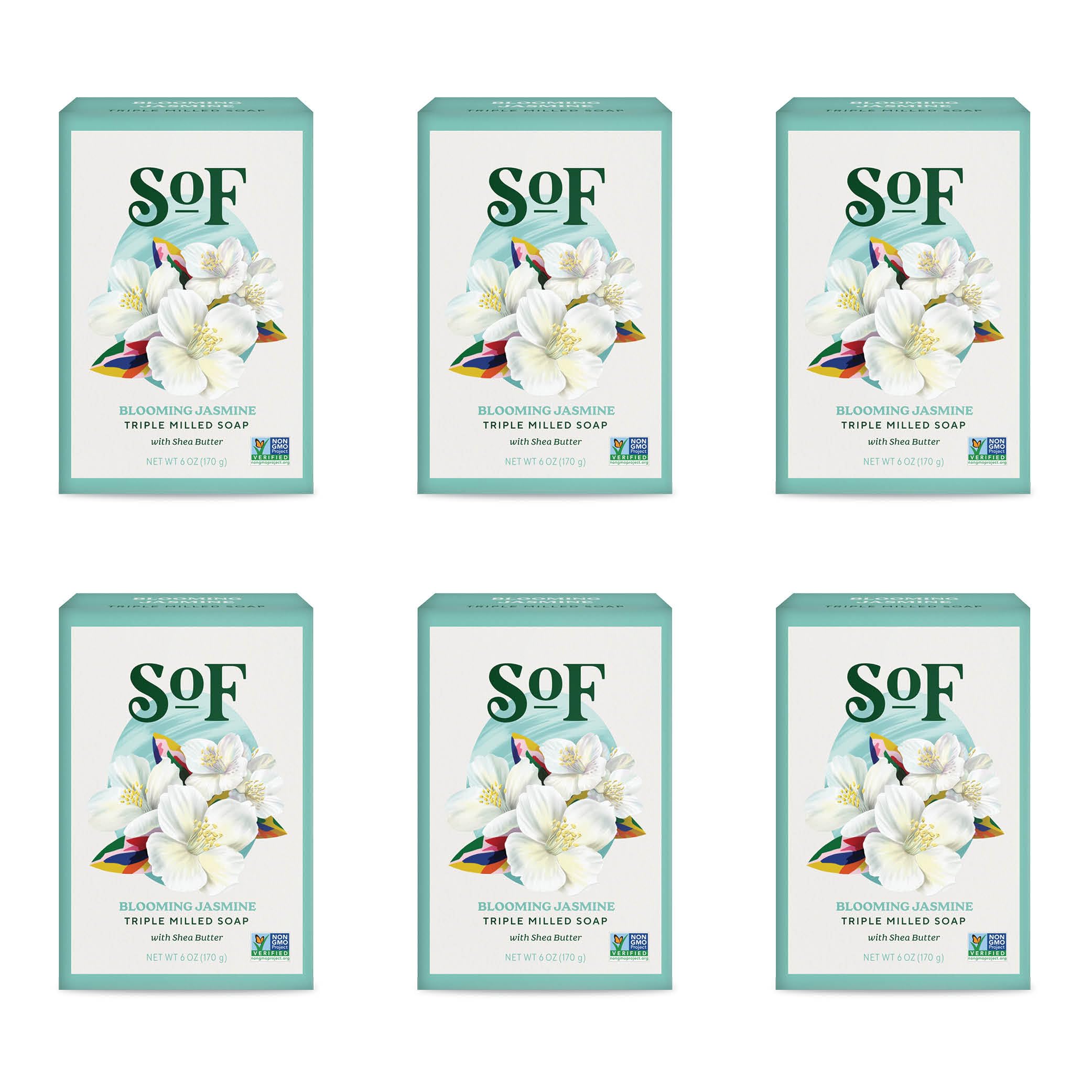 SoF Blooming Jasmine Triple Milled Bar Soap – Coconut Oil & Organic Shea Butter, Vegan & Non-GMO – 6 oz