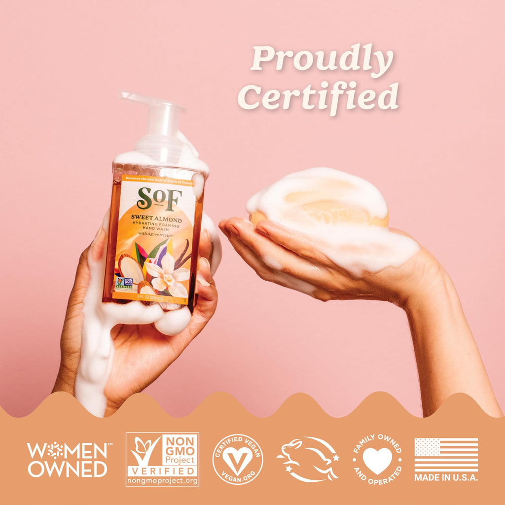 SoF Hydrating Foaming Hand Wash – Organic Agave Nectar & Coconut Oil (3x8 oz), Vegan & Non-GMO | South Of France