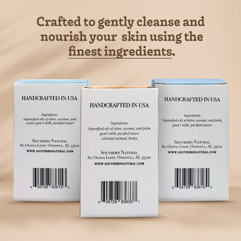 Southern Natural Goat Milk Soap Bar – Unscented Oatmeal & Honey | Castile & Unscented – Handmade for Dry, Sensitive Skin – 3 Pack (4-4.5 oz)