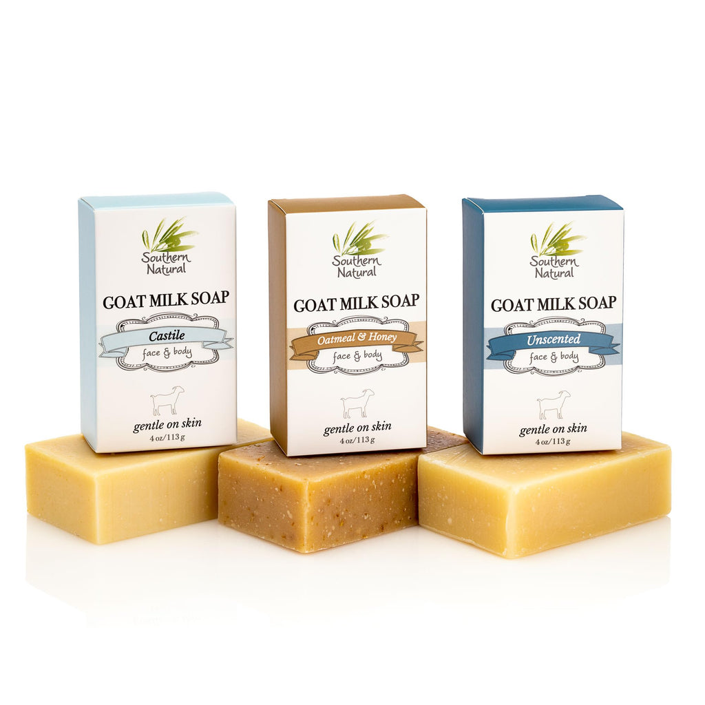 Southern Natural Goat Milk Soap Bar – Unscented Oatmeal & Honey | Castile & Unscented – Handmade for Dry, Sensitive Skin – 3 Pack (4-4.5 oz)