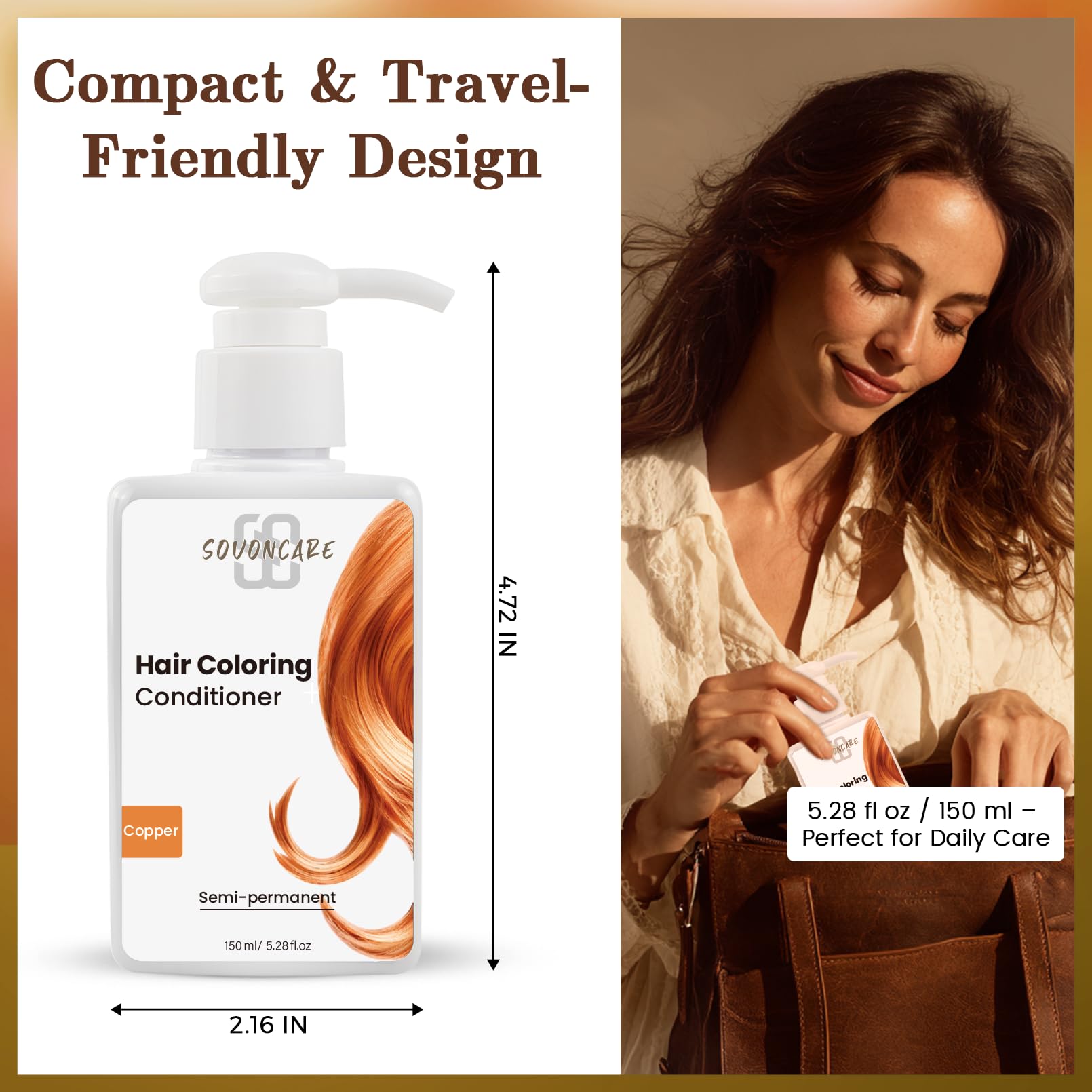 SOVONCARE Hair Color Depositing Conditioner - Light Copper | Semi-Permanent Color, 5.28 oz