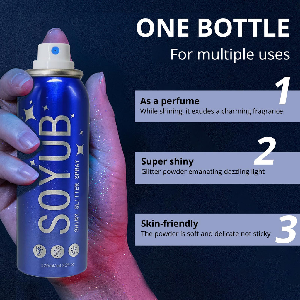 SOYUB Body Glitter Spray for Hair and Body | Quick-Dry, Long-Lasting Glitter Hairspray for Festivals & Parties