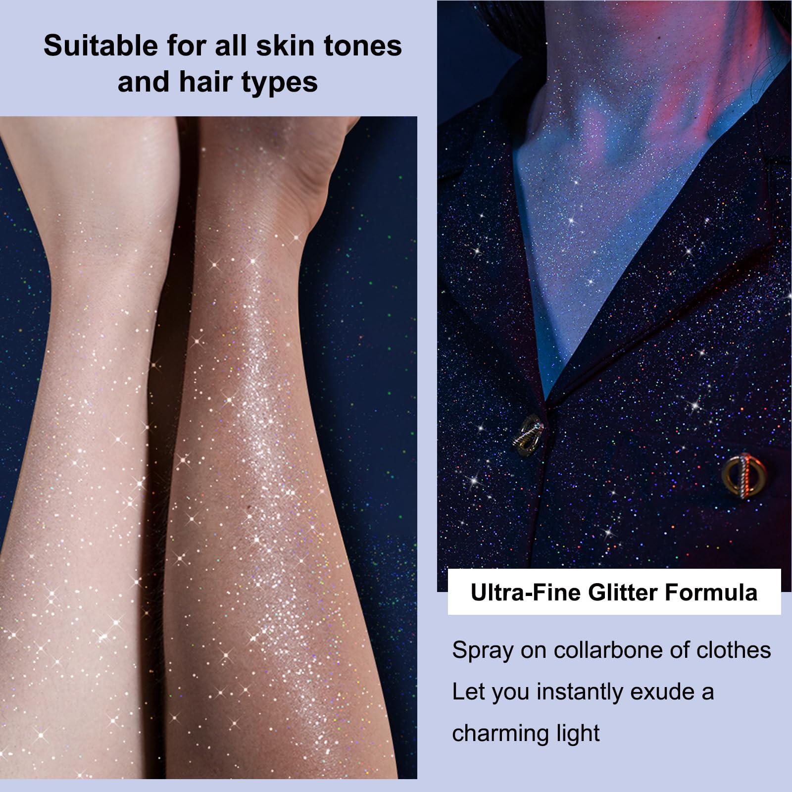 SOYUB Body Glitter Spray for Hair and Body | Quick-Dry, Long-Lasting Glitter Hairspray for Festivals & Parties