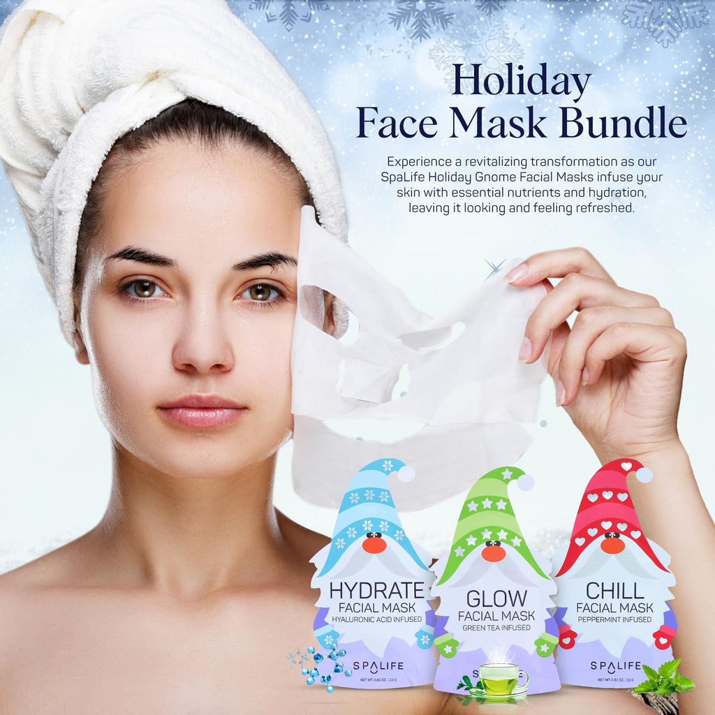 SpaLife Holiday Gnome Facial Masks 9 Pack | Korean Sheet Masks for Hydration, Glow & Self-Care