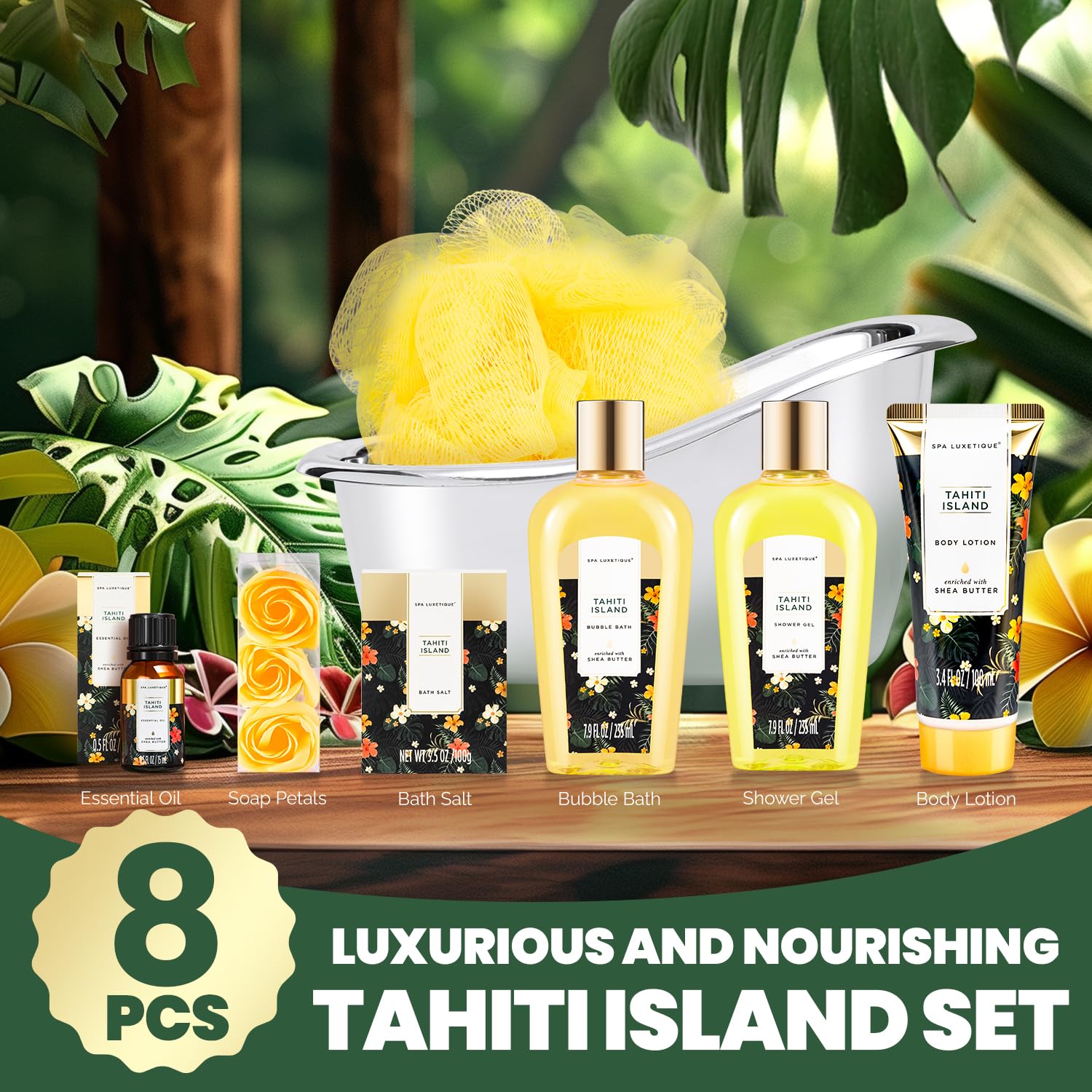 Spa Luxetique Spa Gift Baskets for Women – 8-Piece Yellow Bath Set