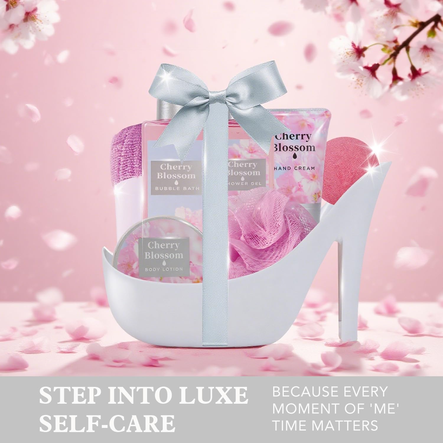 Spa Luxetique Valentines Day Gift Set – 8pc Cherry Blossom High Heel Spa Set for Women