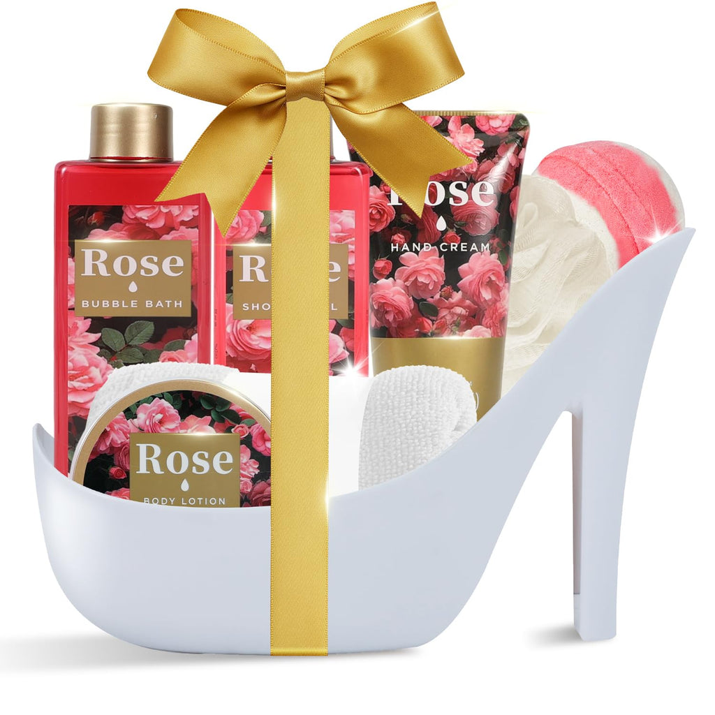 Spa Luxetique World – High Heel Gift Set for Women (8pc Rose Bath Kit) | Valentine’s Day Gift