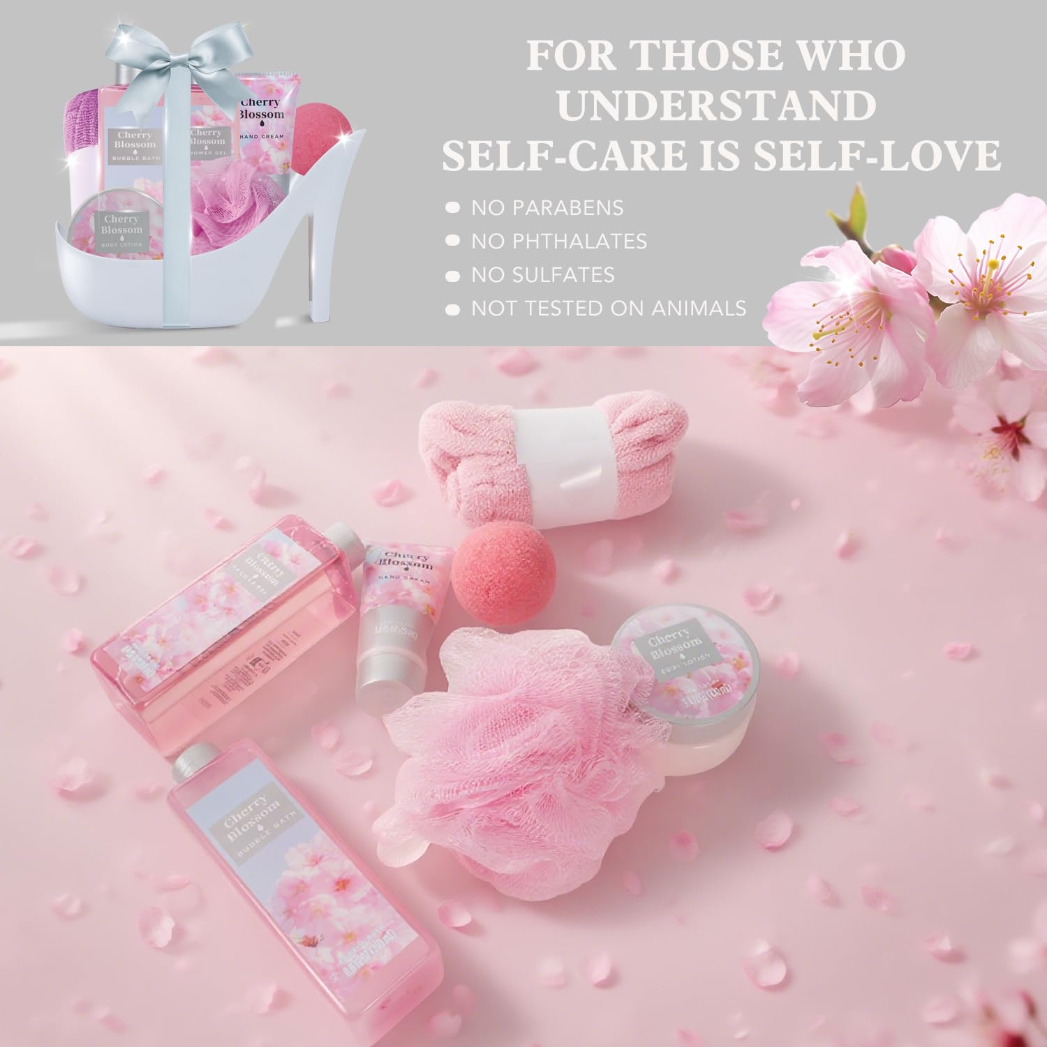 Spa Luxetique Valentines Day Gift Set – 8pc Cherry Blossom High Heel Spa Set for Women