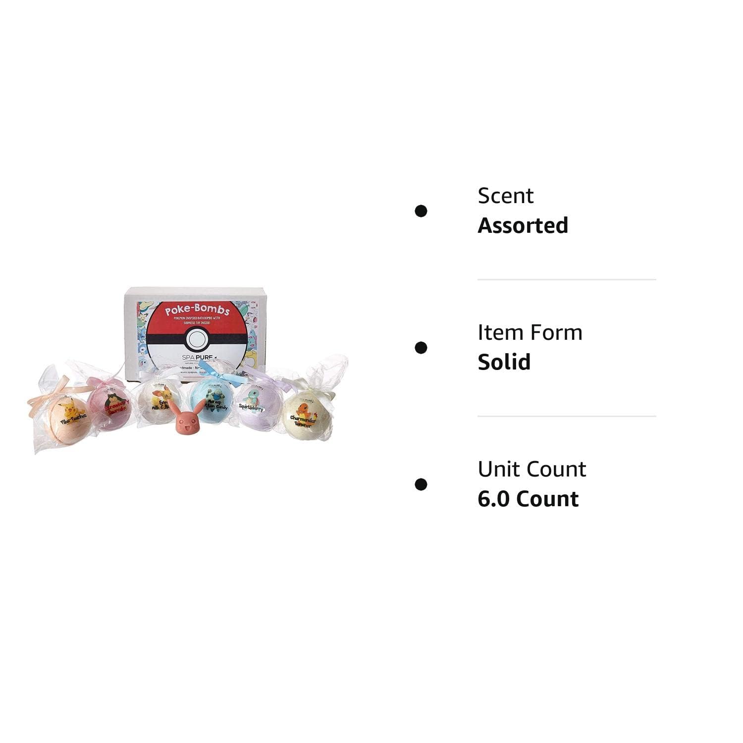 Spa Pure Bath Bomb Toys Inside – Huge 5 oz Balls, Safe for Kid Bubble Baths (6 Count)