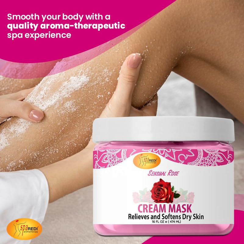 SPA REDI Body & Foot Cream Mask, Sensual Rose – Hydrating 16 oz with Hyaluronic Acid & Amino Acids