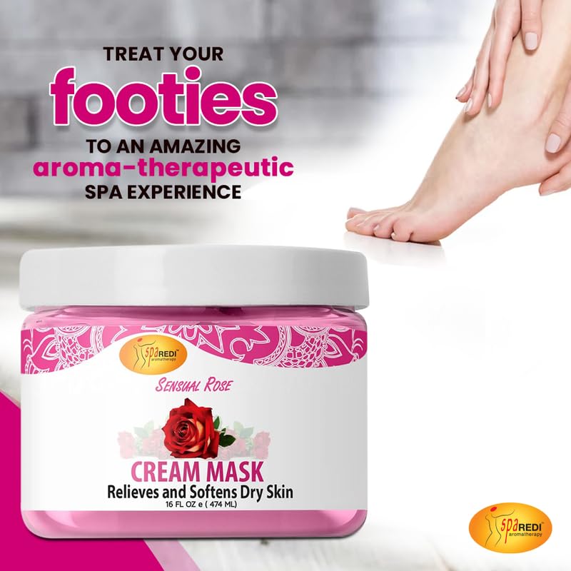 SPA REDI Body & Foot Cream Mask, Sensual Rose – Hydrating 16 oz with Hyaluronic Acid & Amino Acids