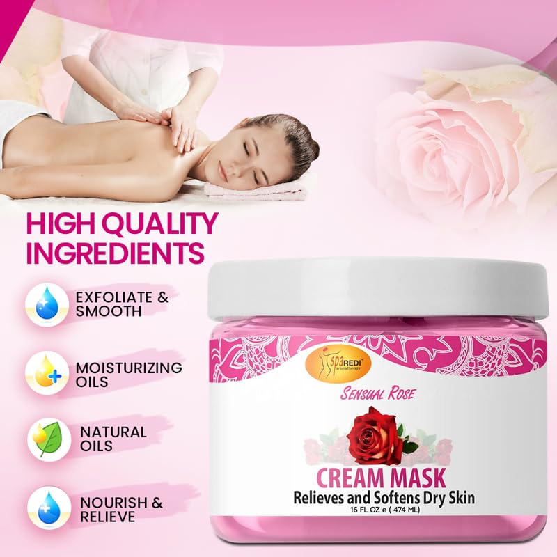 SPA REDI Body & Foot Cream Mask, Sensual Rose – Hydrating 16 oz with Hyaluronic Acid & Amino Acids