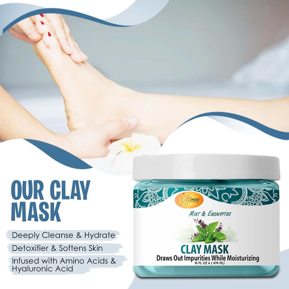 SPA REDI Clay Mask Mint & Eucalyptus 16 oz – Pore Purifying & Hydrating