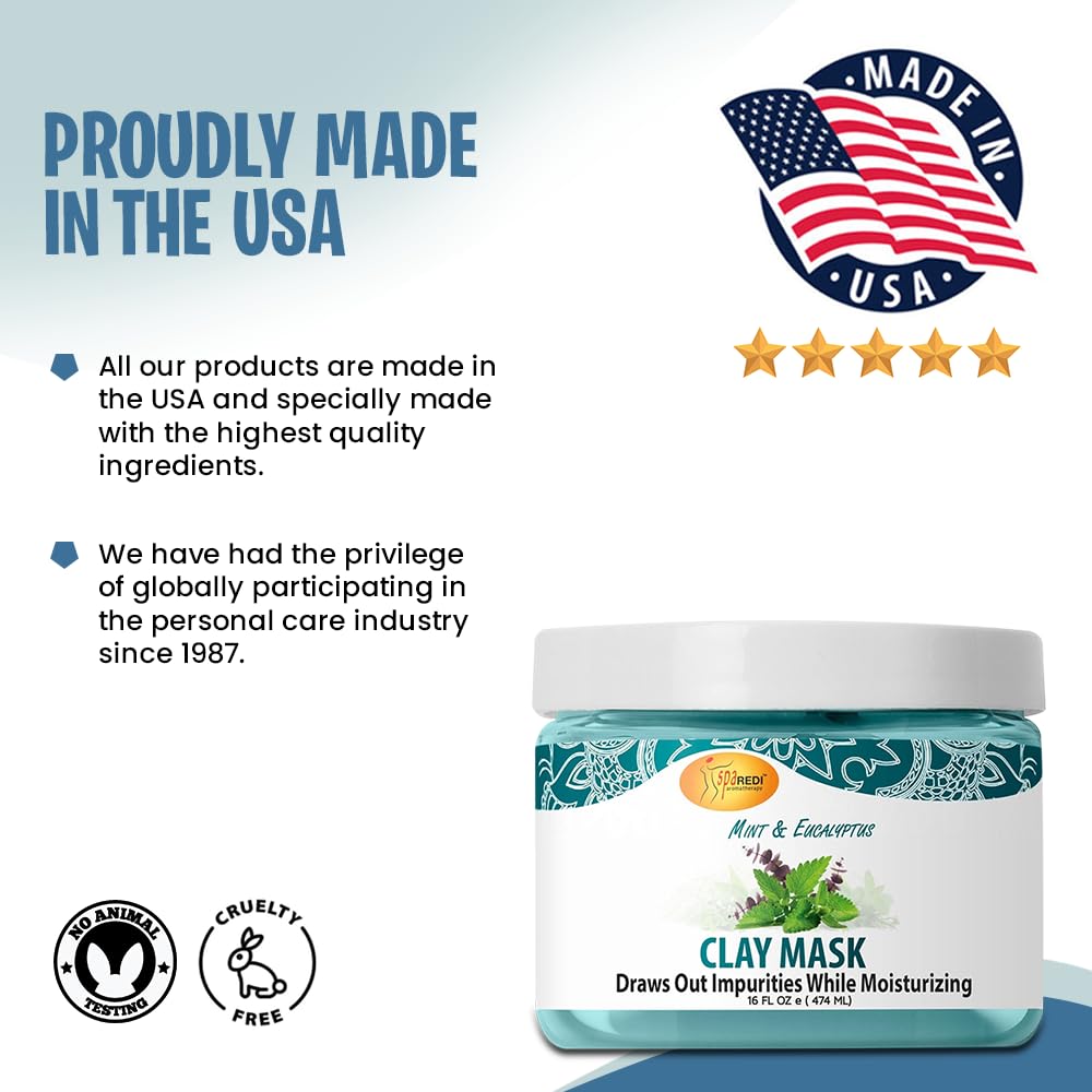 SPA REDI Clay Mask Mint & Eucalyptus 16 oz – Pore Purifying & Hydrating