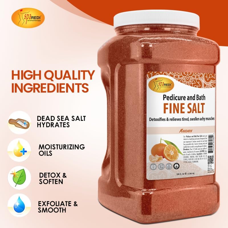 SPA REDI Detox Foot Soak Pedicure and Bath Fine Salt Mandarin, 128 Oz – Dead Sea Salt, Argan & Coconut Oils