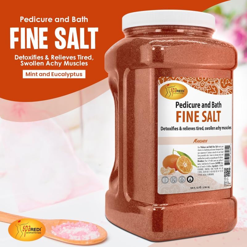 SPA REDI Detox Foot Soak Pedicure and Bath Fine Salt Mandarin, 128 Oz – Dead Sea Salt, Argan & Coconut Oils