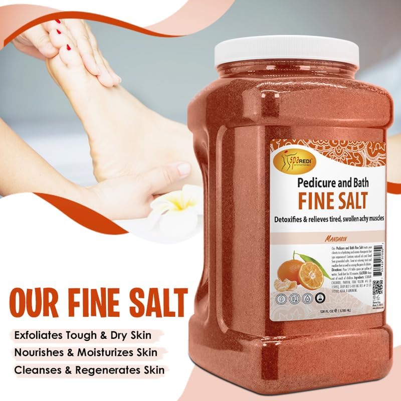 SPA REDI Detox Foot Soak Pedicure and Bath Fine Salt Mandarin, 128 Oz – Dead Sea Salt, Argan & Coconut Oils