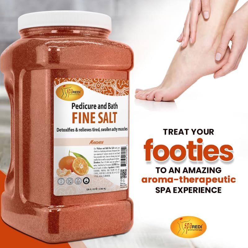 SPA REDI Detox Foot Soak Pedicure and Bath Fine Salt Mandarin, 128 Oz – Dead Sea Salt, Argan & Coconut Oils