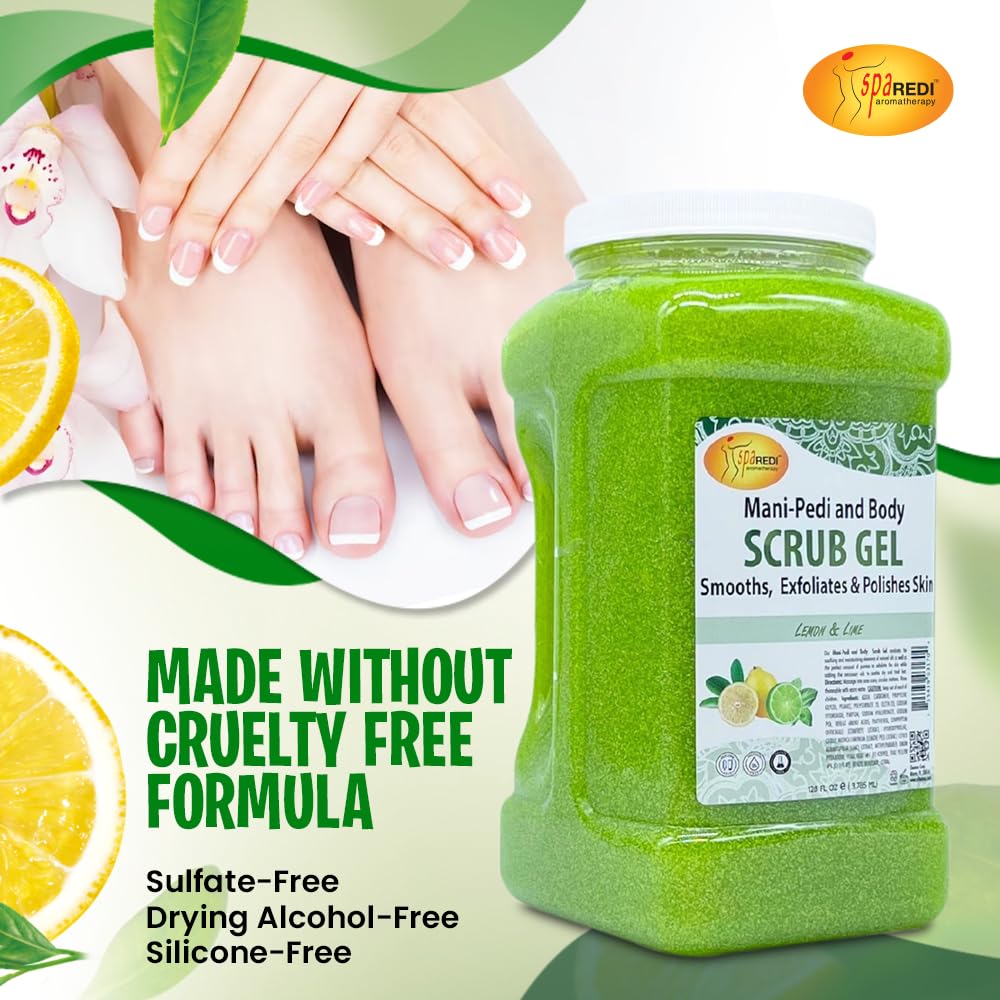 SPA REDI Lemon and Lime Pumice Scrub Gel – Exfoliating, Hydrating & Nourishing with Hyaluronic Acid, Amino Acids & Panthenol – 128oz