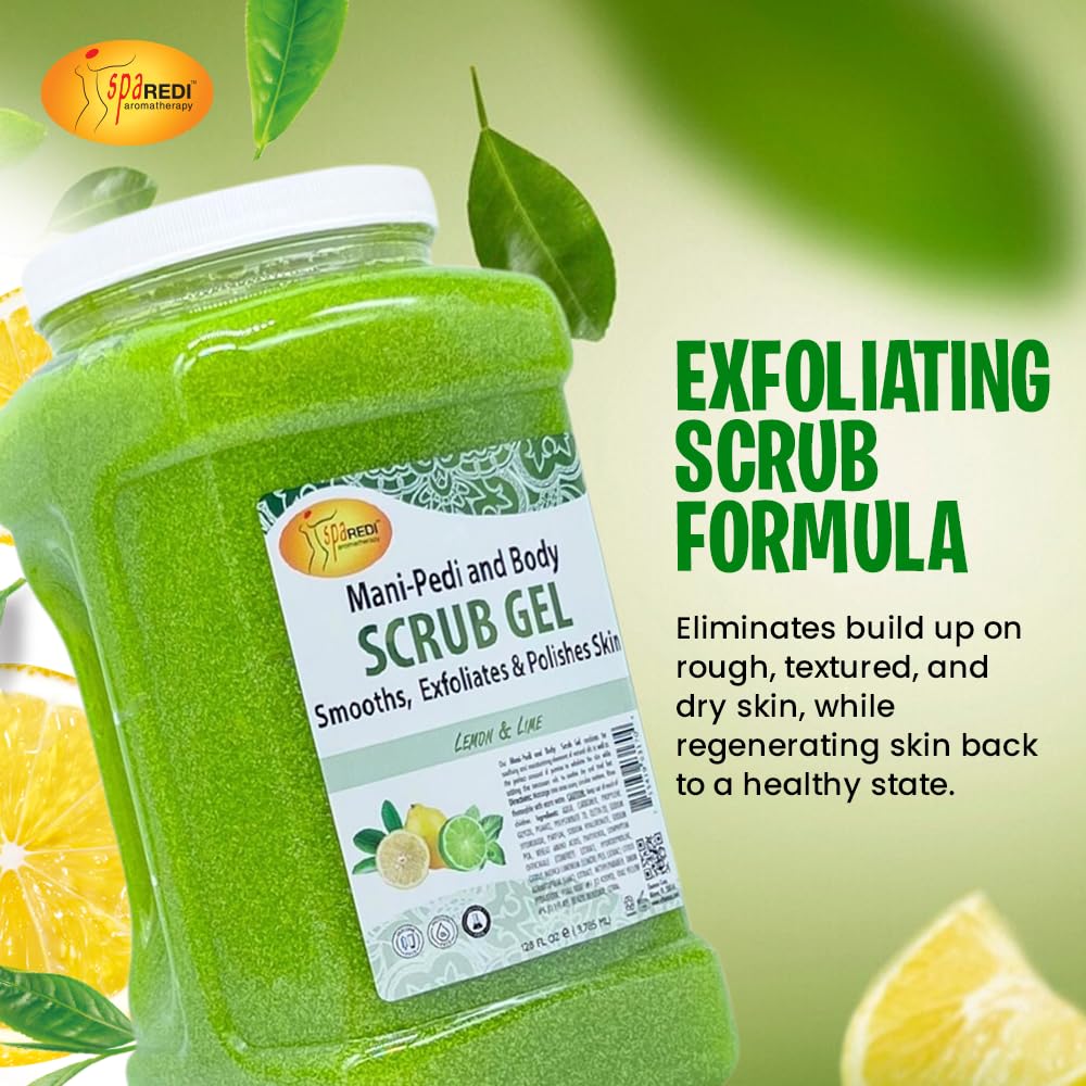 SPA REDI Lemon and Lime Pumice Scrub Gel – Exfoliating, Hydrating & Nourishing with Hyaluronic Acid, Amino Acids & Panthenol – 128oz