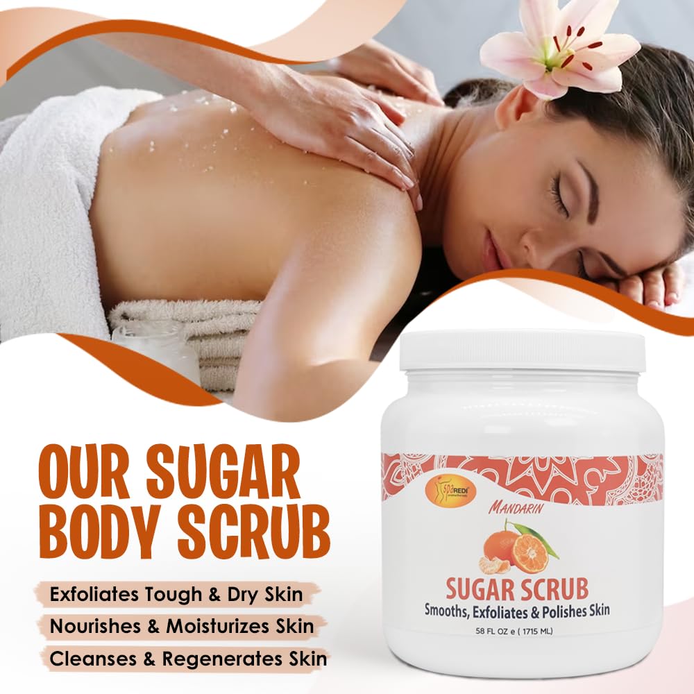SPA REDI Mandarin Sugar Scrub 58 oz – Exfoliate, Hydrate, Glow