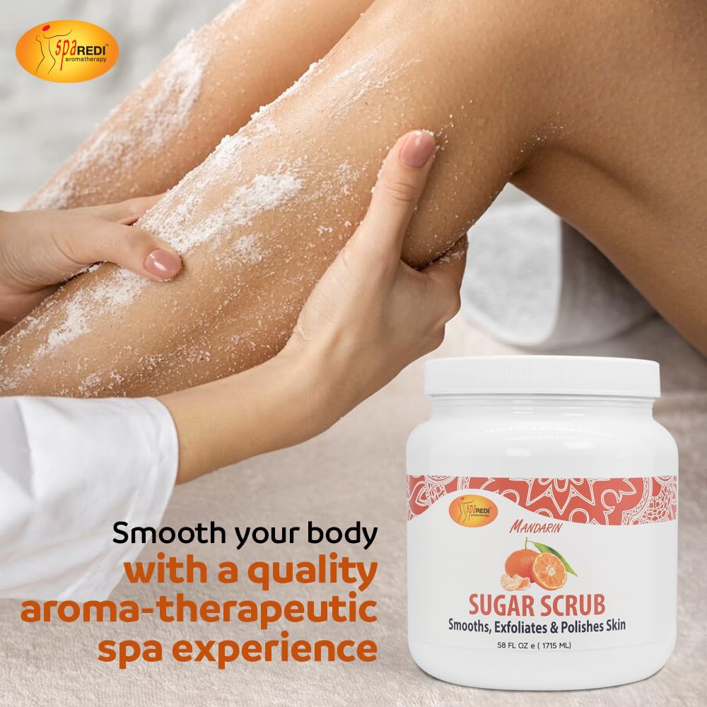 SPA REDI Mandarin Sugar Scrub 58 oz – Exfoliate, Hydrate, Glow