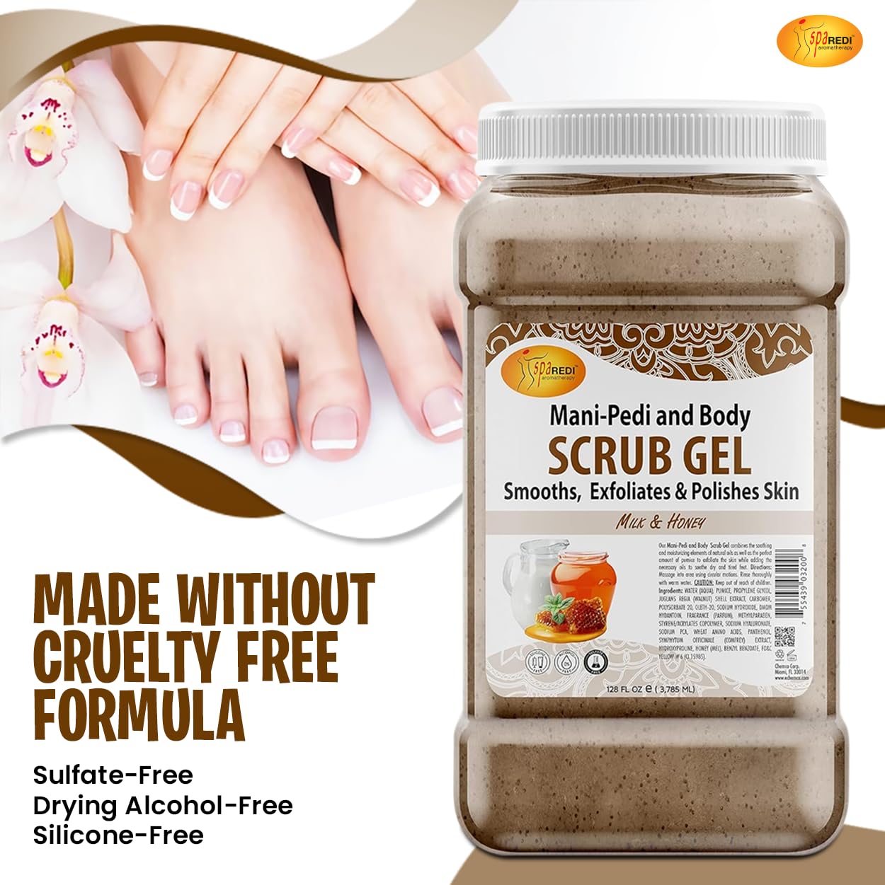 SPA REDI Exfoliating Scrub Gel, Milk & Honey, 128 oz – Hyaluronic Acid & Amino Acids