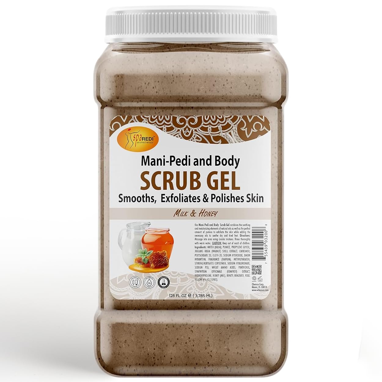 SPA REDI Exfoliating Scrub Gel, Milk & Honey, 128 oz – Hyaluronic Acid & Amino Acids