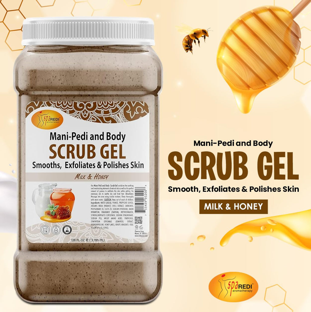SPA REDI Exfoliating Scrub Gel, Milk & Honey, 128 oz – Hyaluronic Acid & Amino Acids