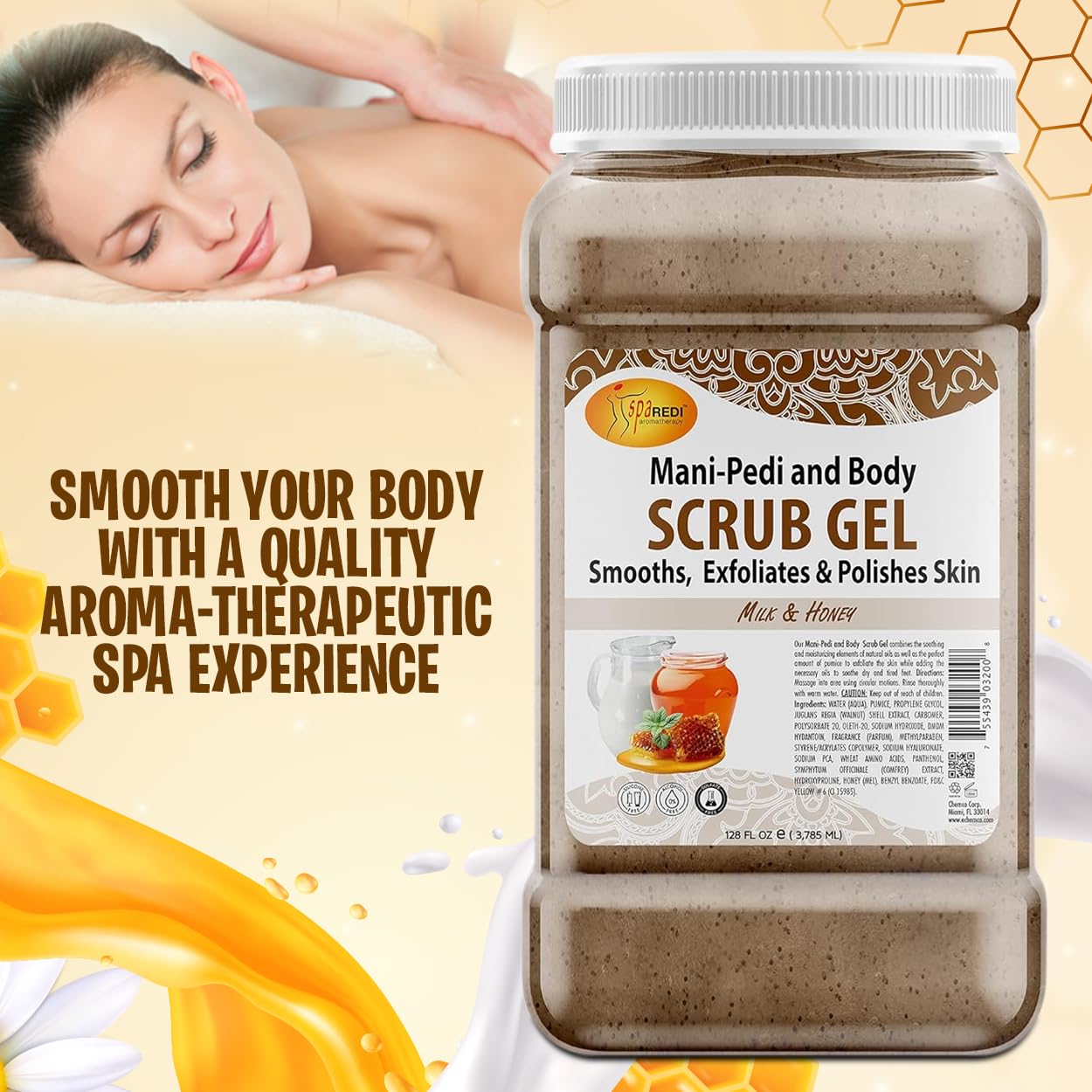 SPA REDI Exfoliating Scrub Gel, Milk & Honey, 128 oz – Hyaluronic Acid & Amino Acids