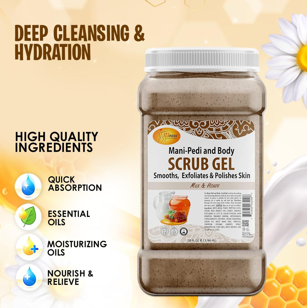 SPA REDI Exfoliating Scrub Gel, Milk & Honey, 128 oz – Hyaluronic Acid & Amino Acids